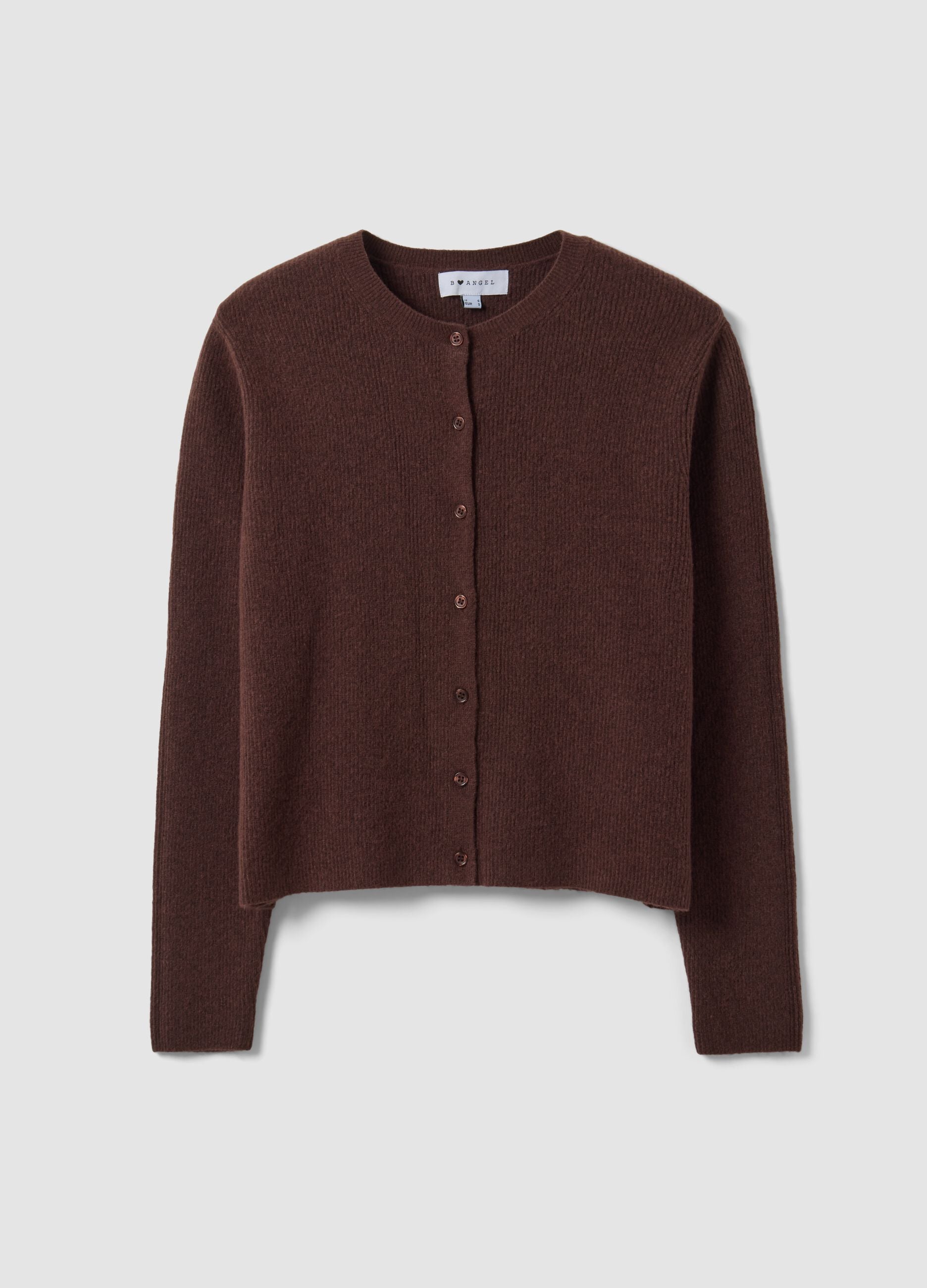 Cardigan marrone girocollo in misto lyocell e lana over fit