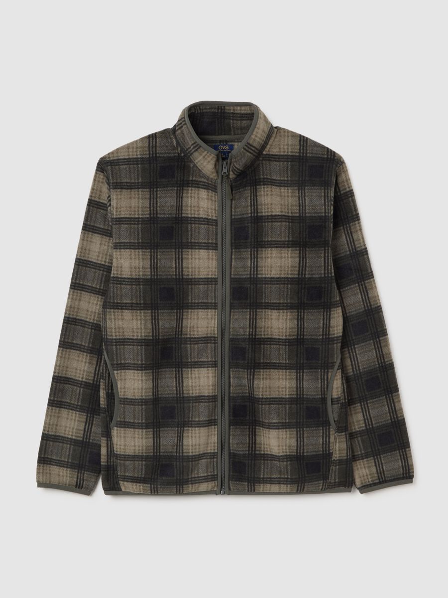 Felpa a collo alto con quadri multicolor regular fit in pile con zip_4