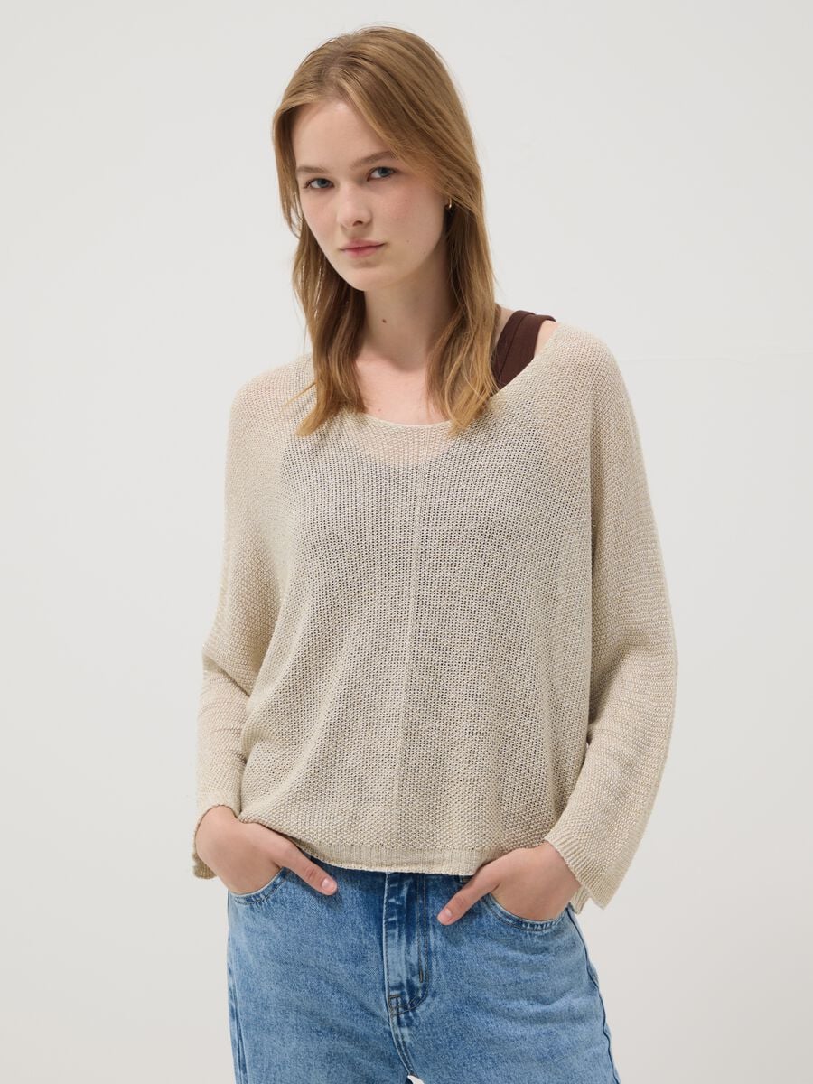Beige viscose and linen blend knit_1