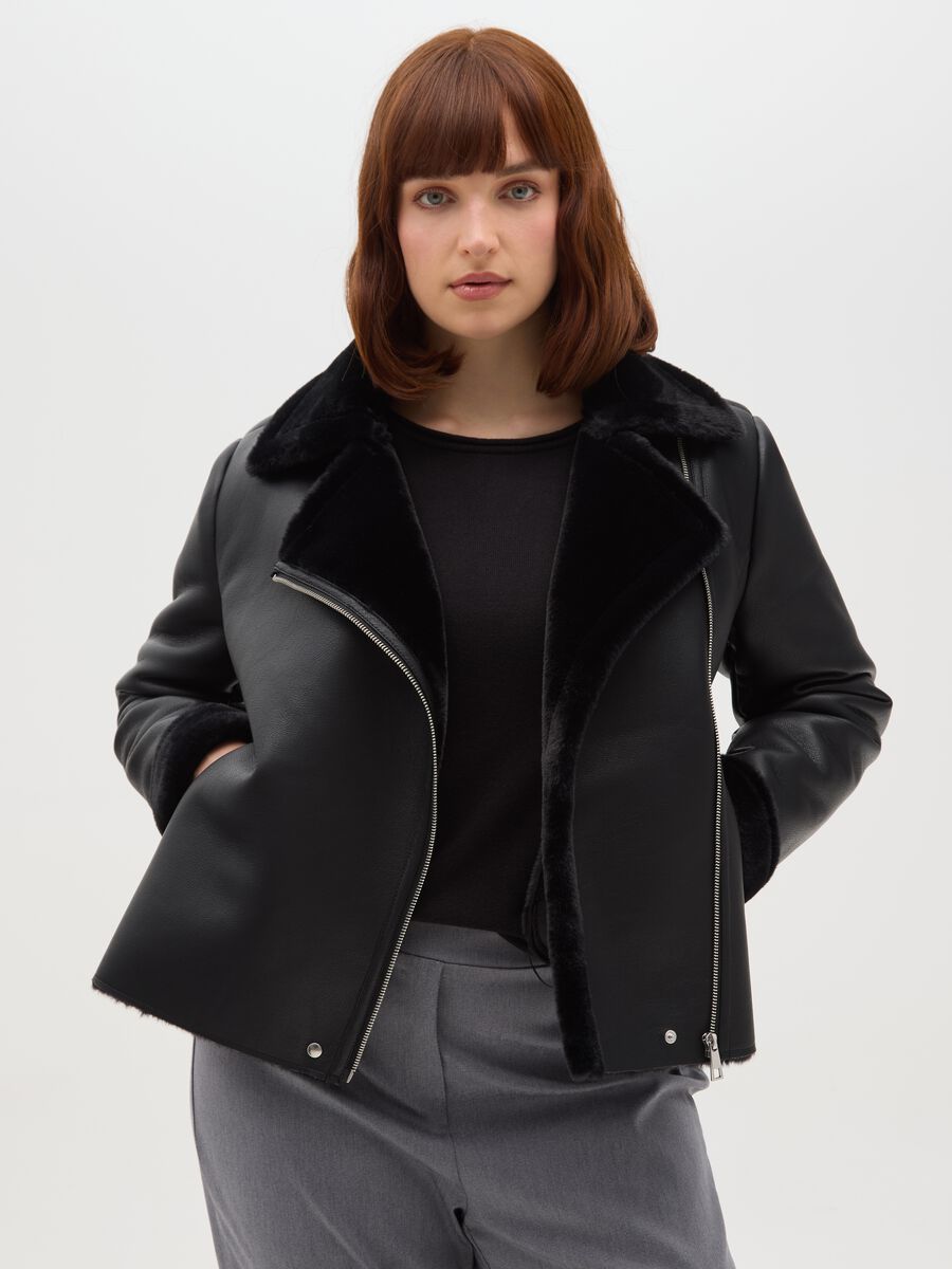 Giacca biker nera regular fit con zip_1
