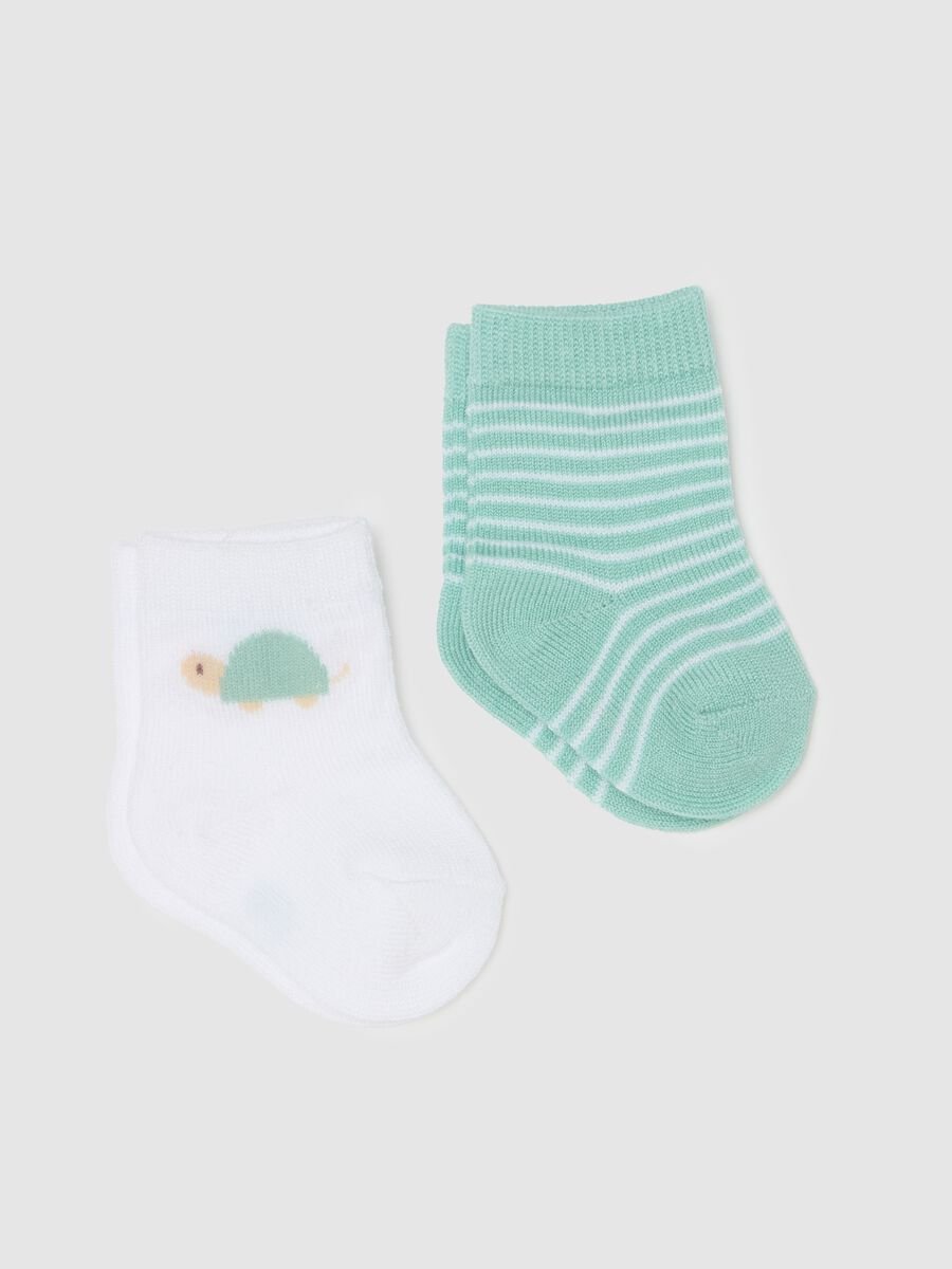 Two-pair pack short socks with tortoise and striped design_0