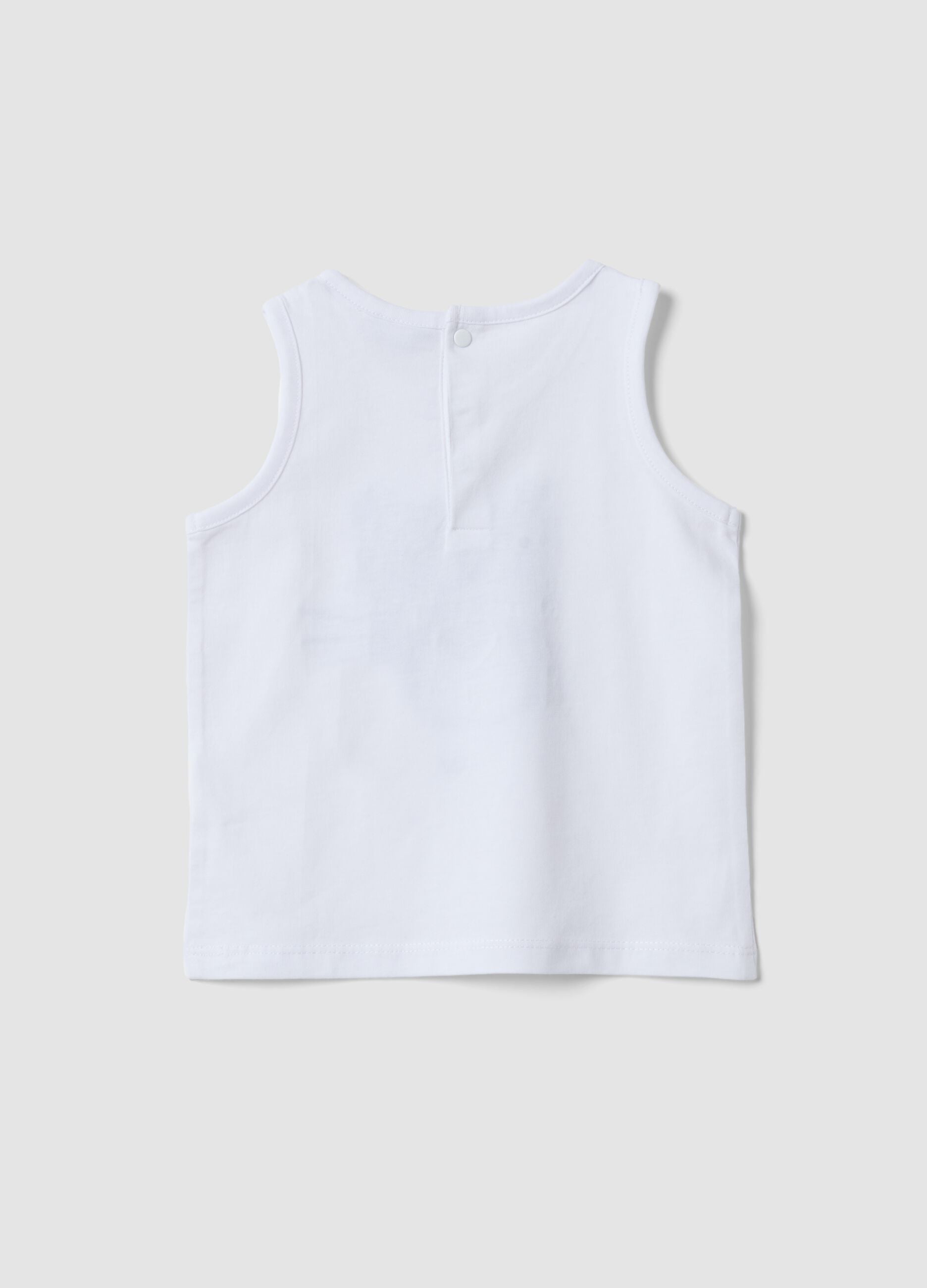 White pure cotton vest with print