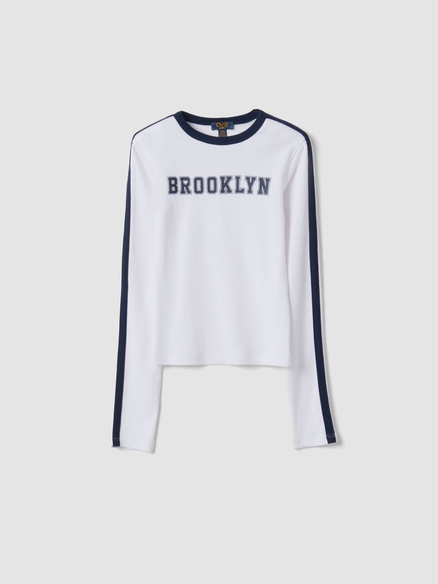 T-shirt bianca in puro cotone girocollo a maniche lunghe_0