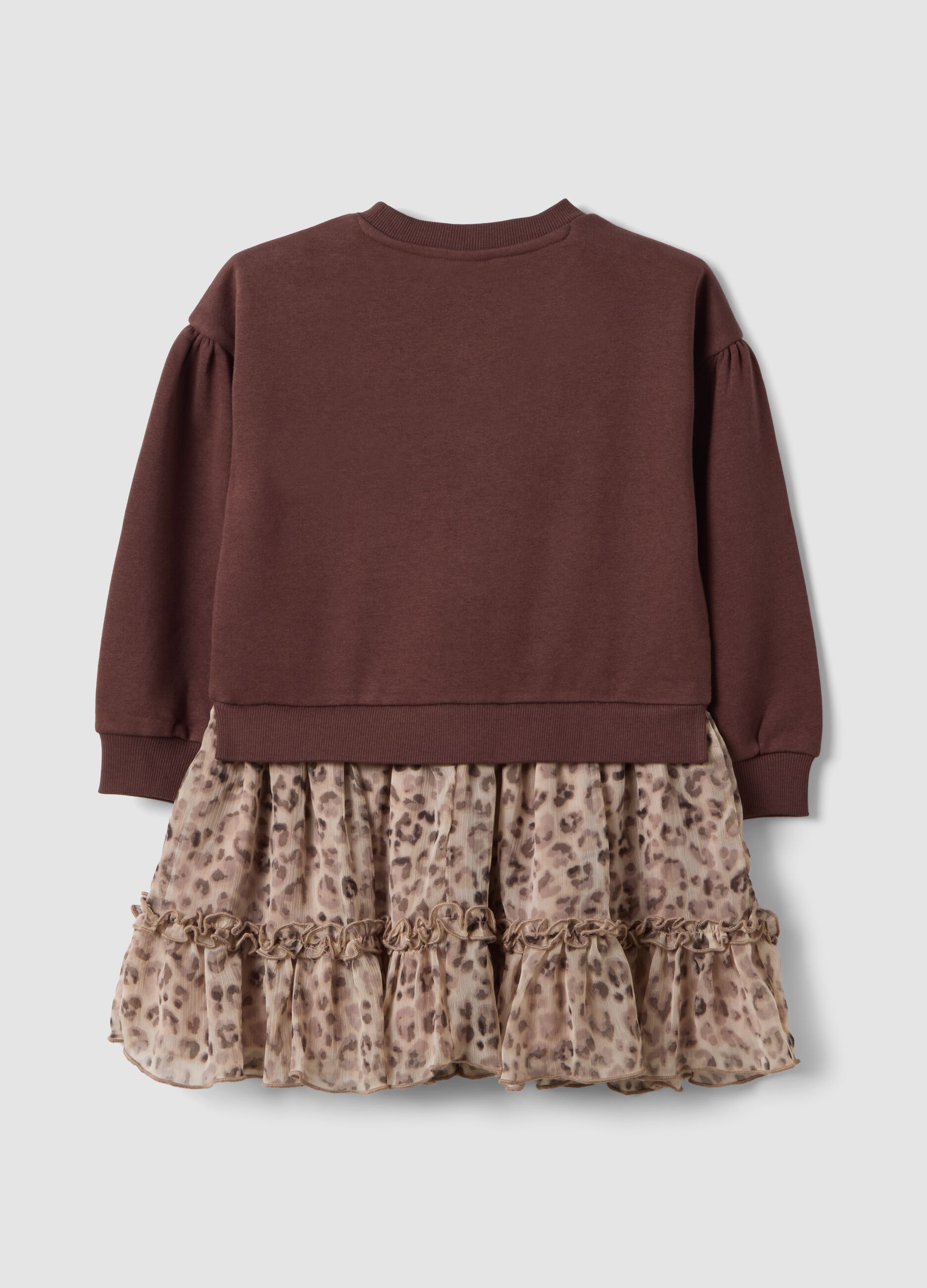 Brown crew-neck cotton-blend Minnie print dress