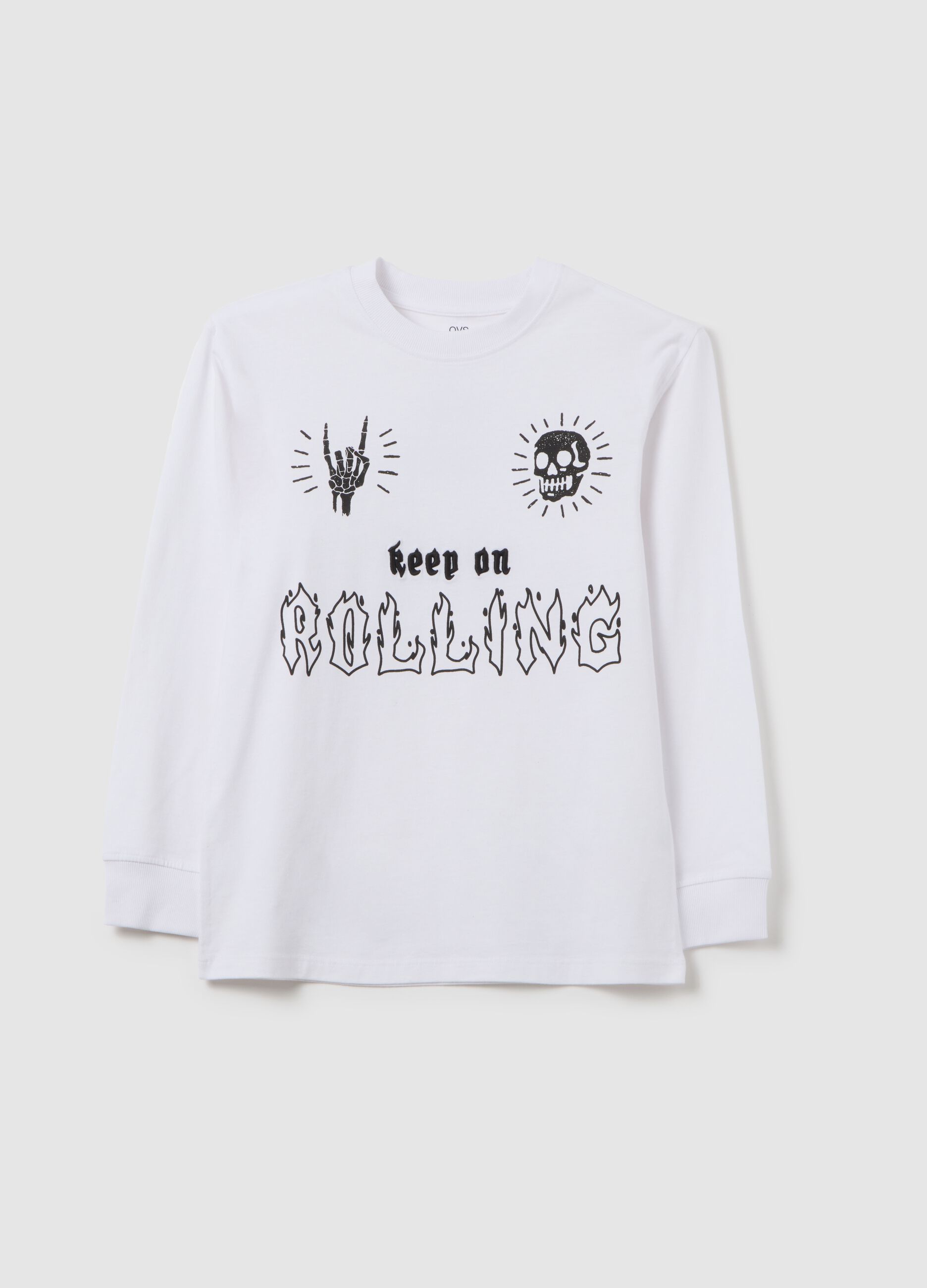 T-shirt bianca a maniche lunghe in cotone