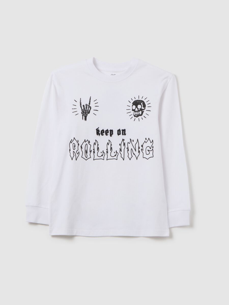 T-shirt bianca a maniche lunghe in cotone_0