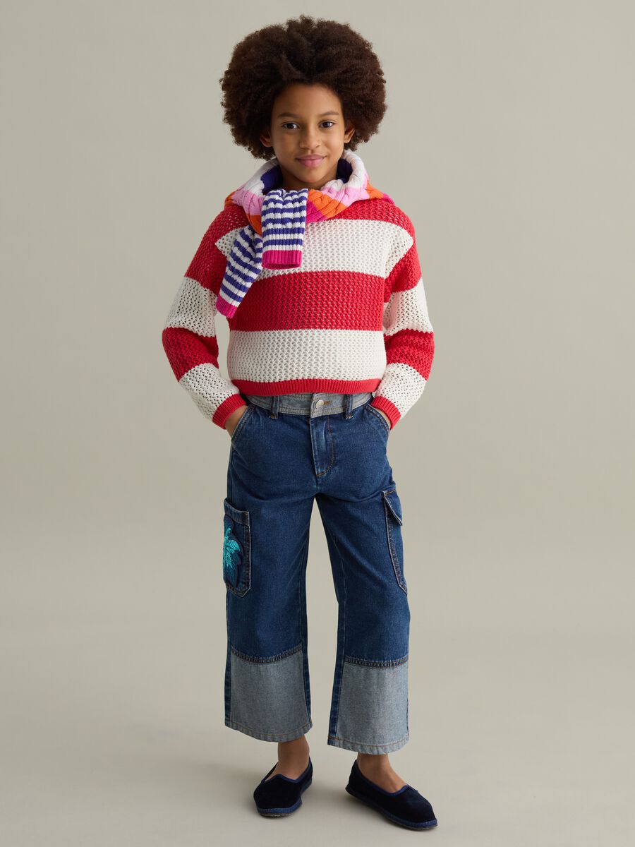 Cargo jeans with sequin flower_1