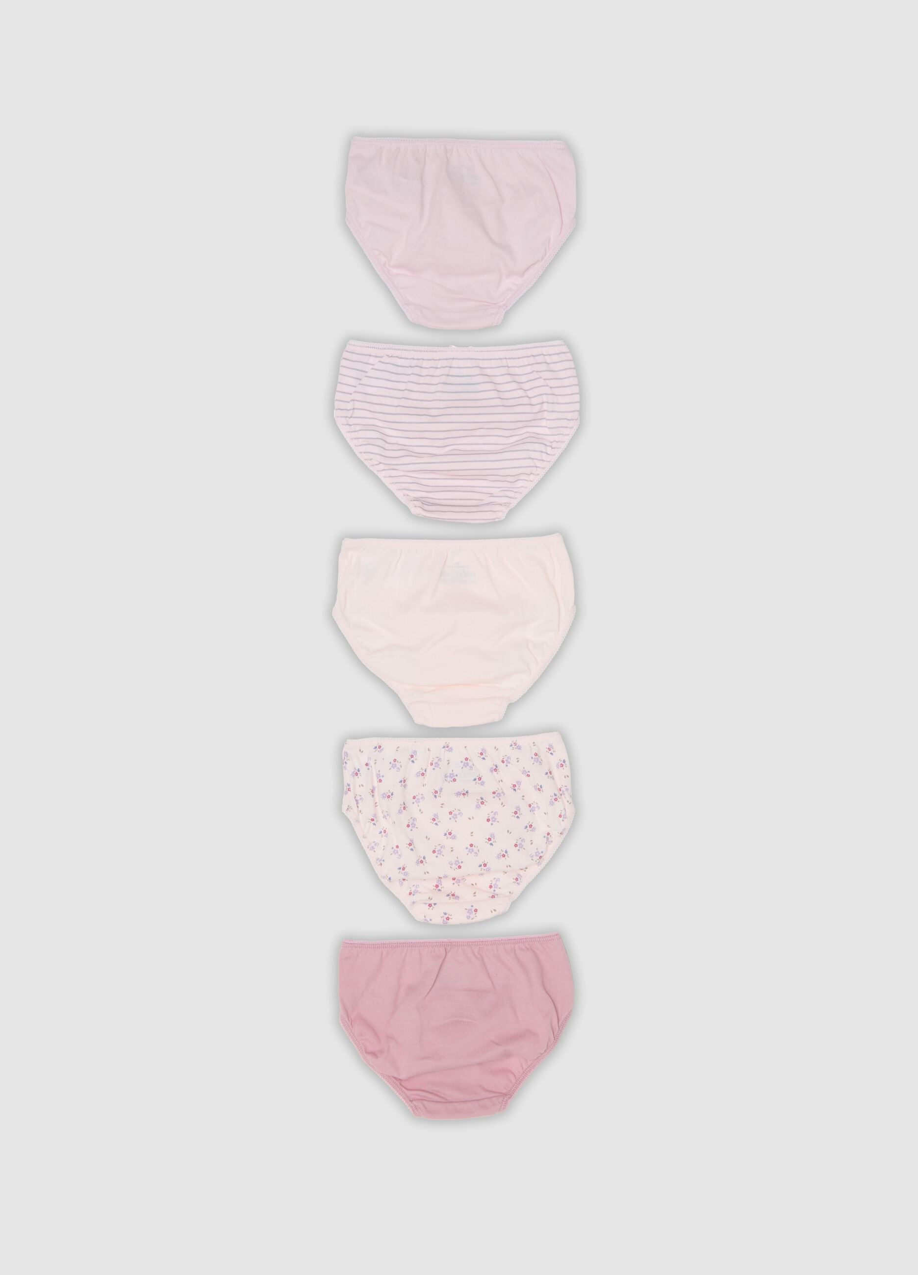 Multipack of five pink organic cotton jersey briefs for baby and toddler girls