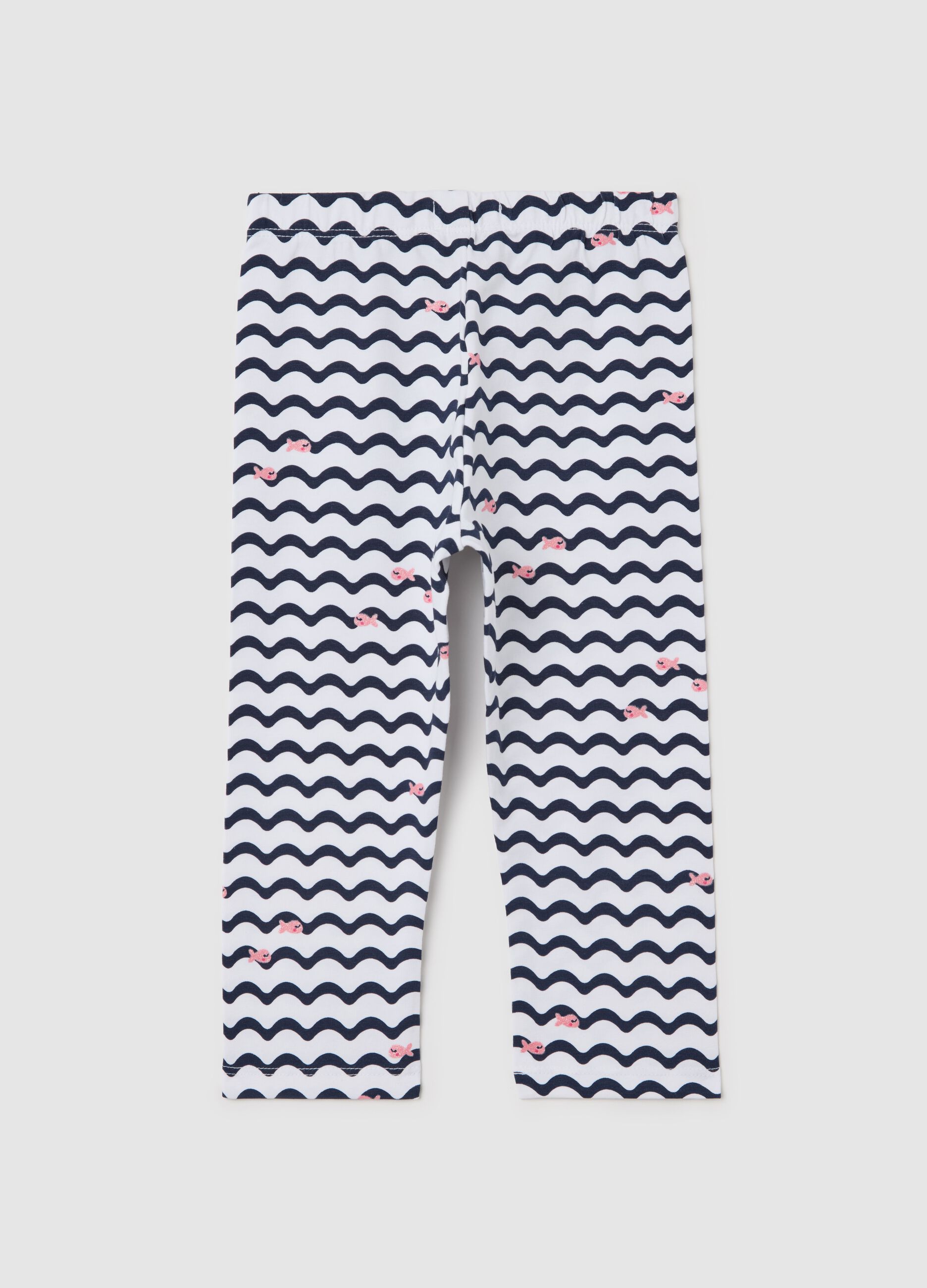 Leggings bianchi a tre quarti in cotone stretch con stampa