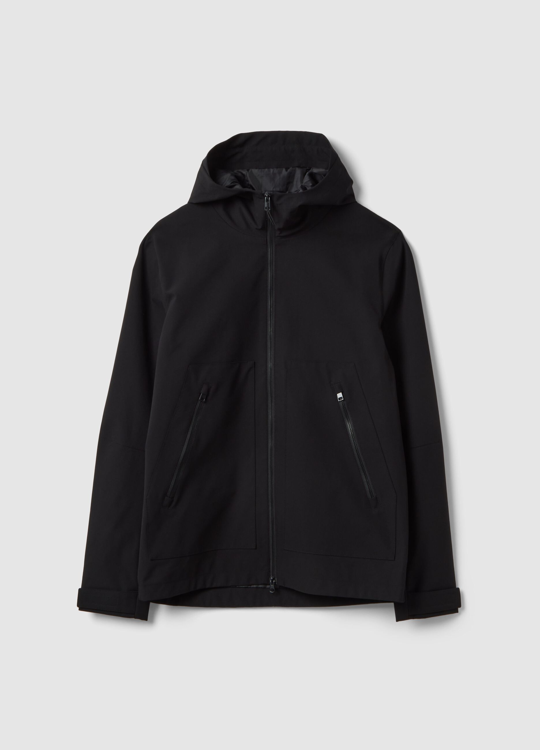 Black regular fit jacket with hood and zip