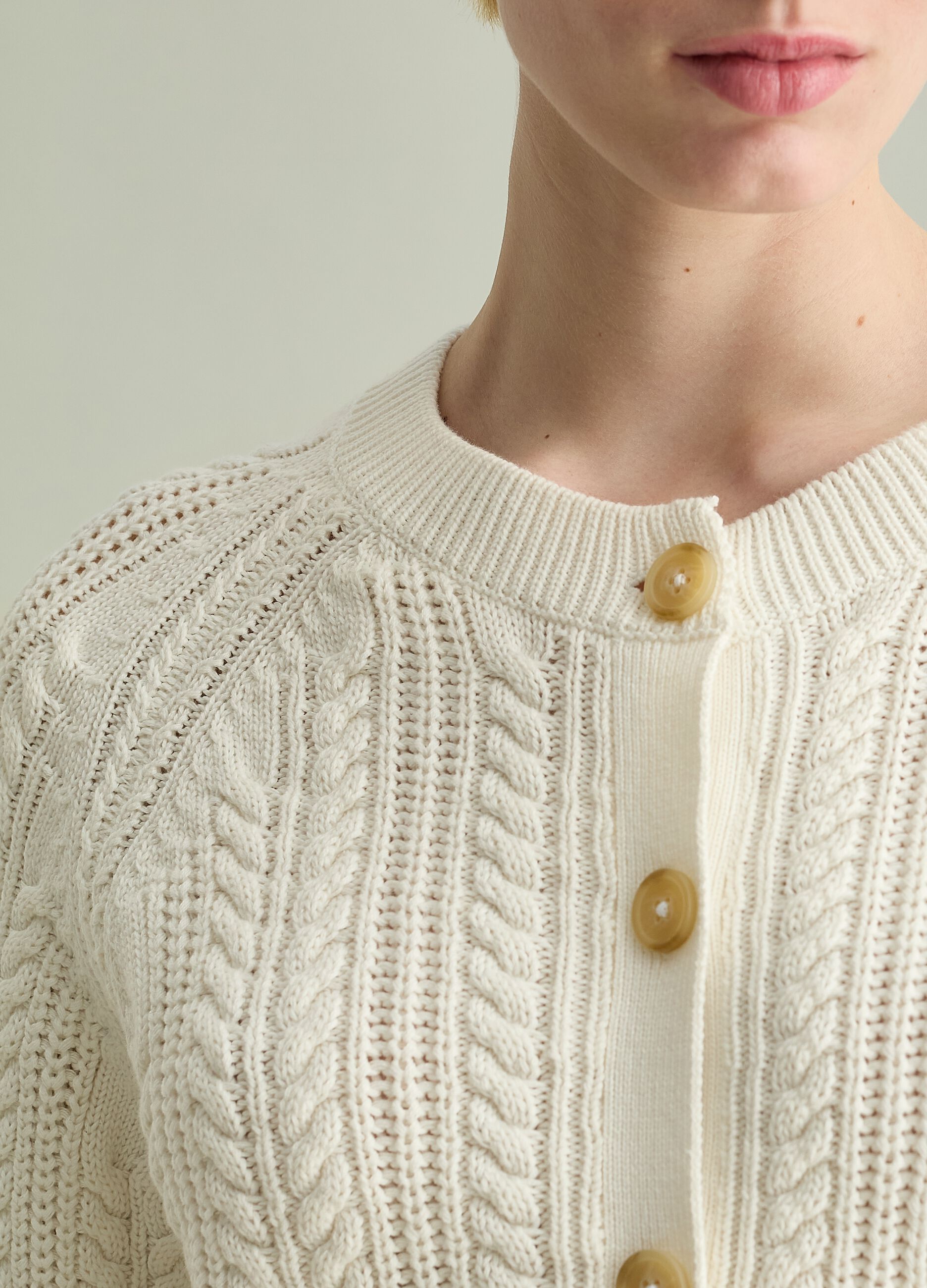Cotton cardigan with cable-knit weave
