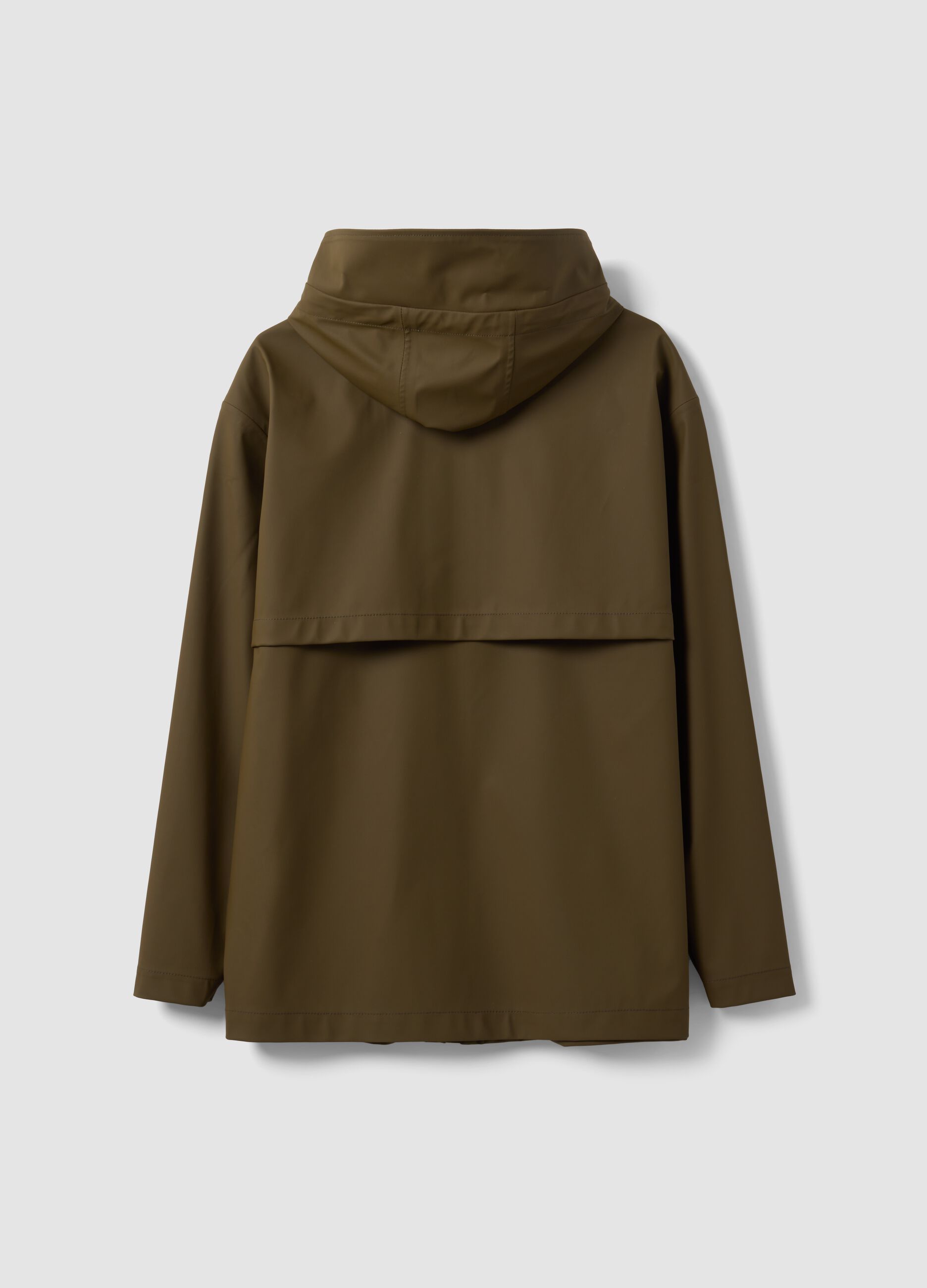 Green rain jacket with zip and hood