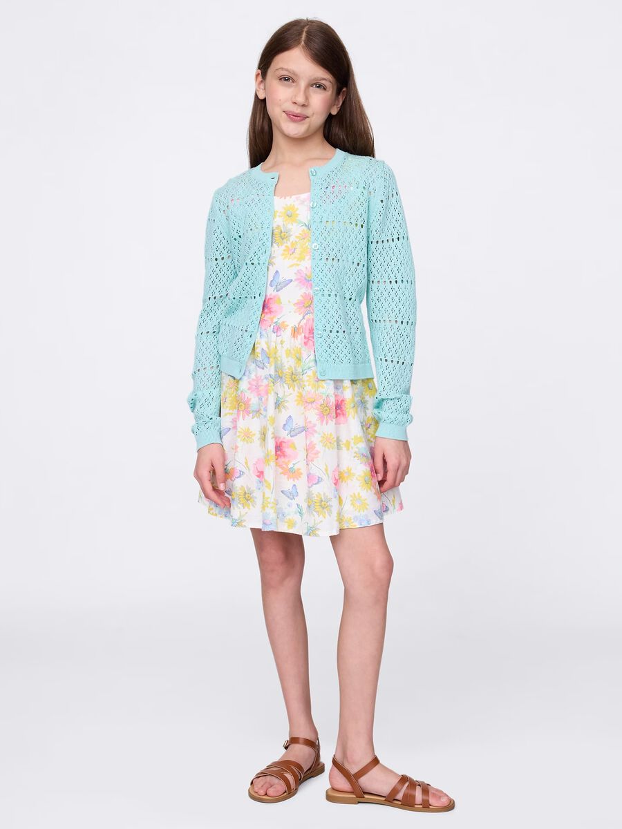 Dress with floral pattern in linen and cotton_0