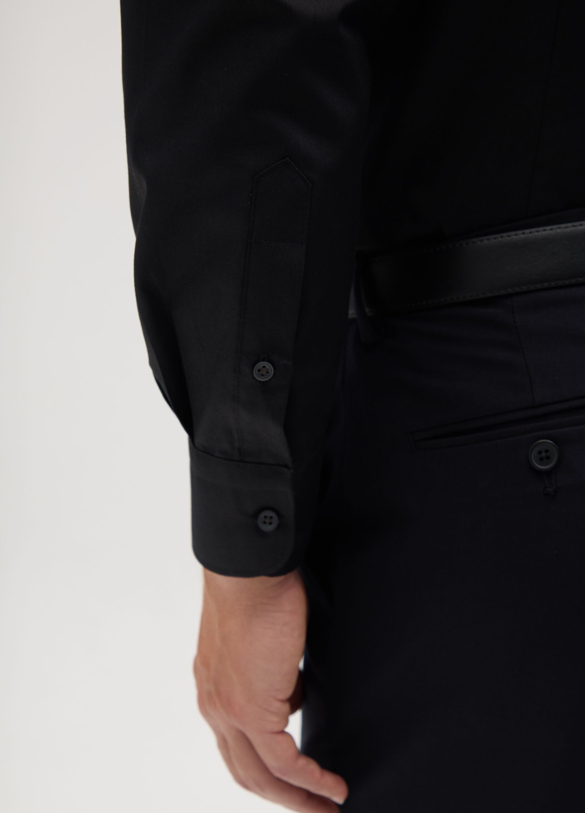 Slim Black Cotton Blend Shirt