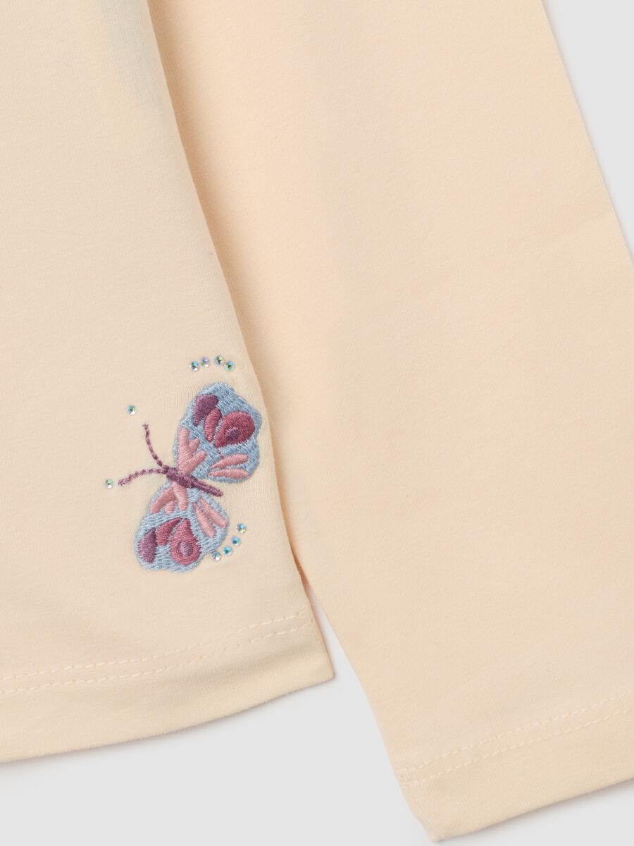 Beige regular fit girl's cotton blend jumper with embroidery_3