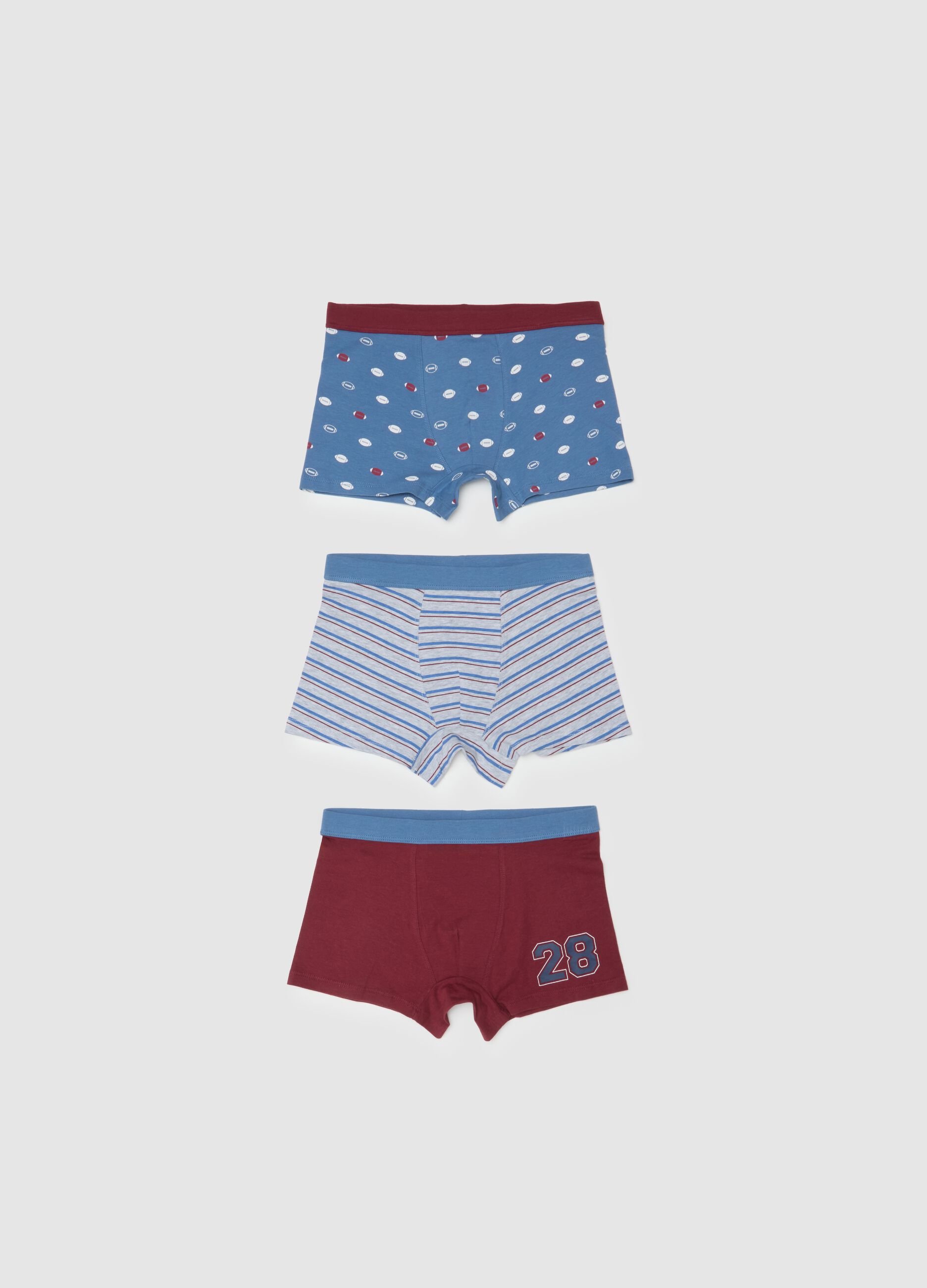 Set of three-pack boy's cotton boxer shorts in multicolor regular fit