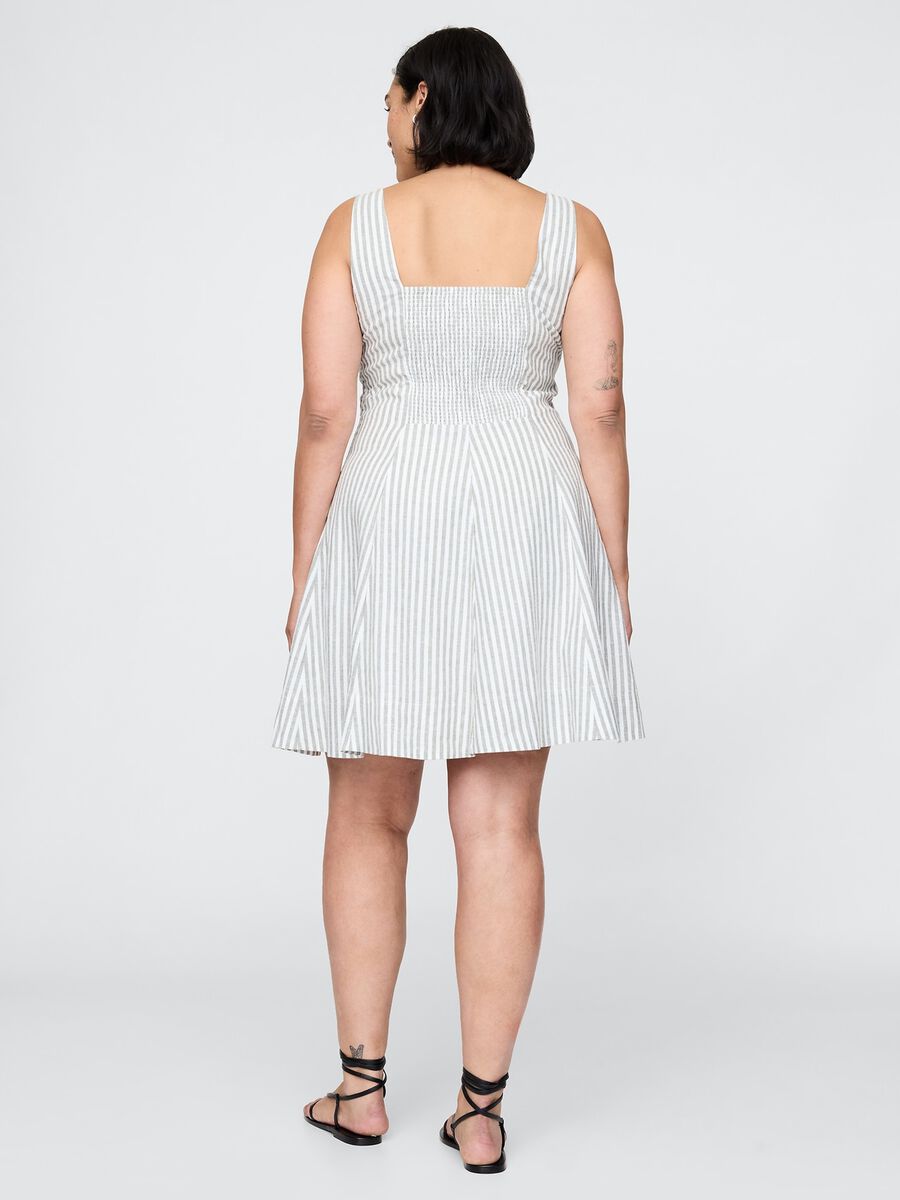 White and grey striped dress in linen and viscose_4