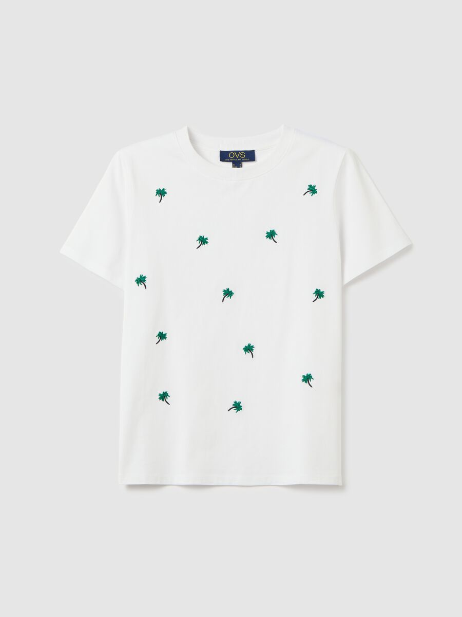 White cotton T-shirt with embroidered palm trees_4