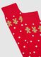 Red polka dot cotton blend Christmas long socks_1