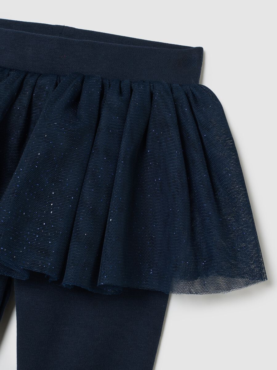 Leggings con gonna blu da bimba in misto cotone slim fit_2