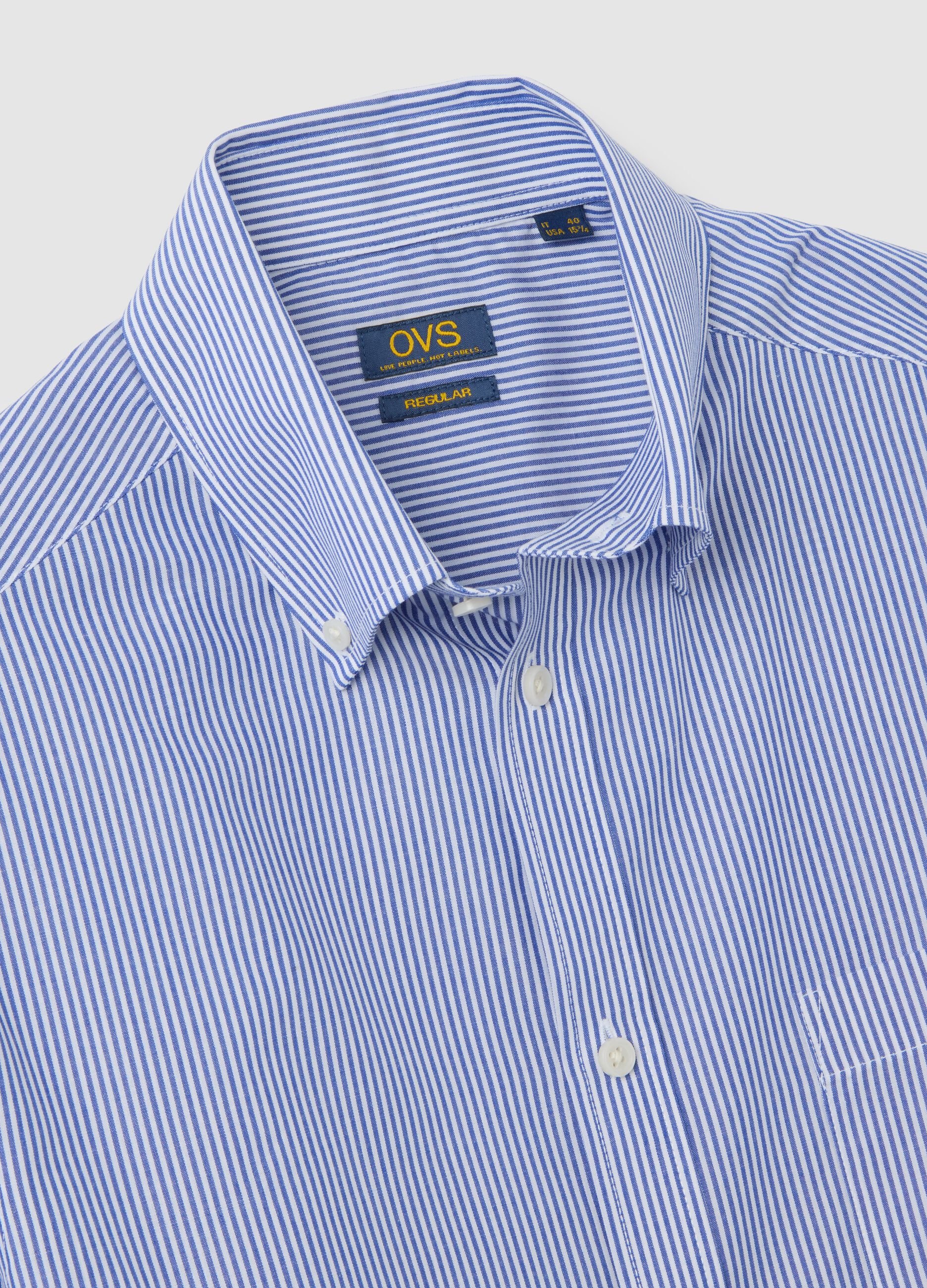 Regular blue cotton blend shirt