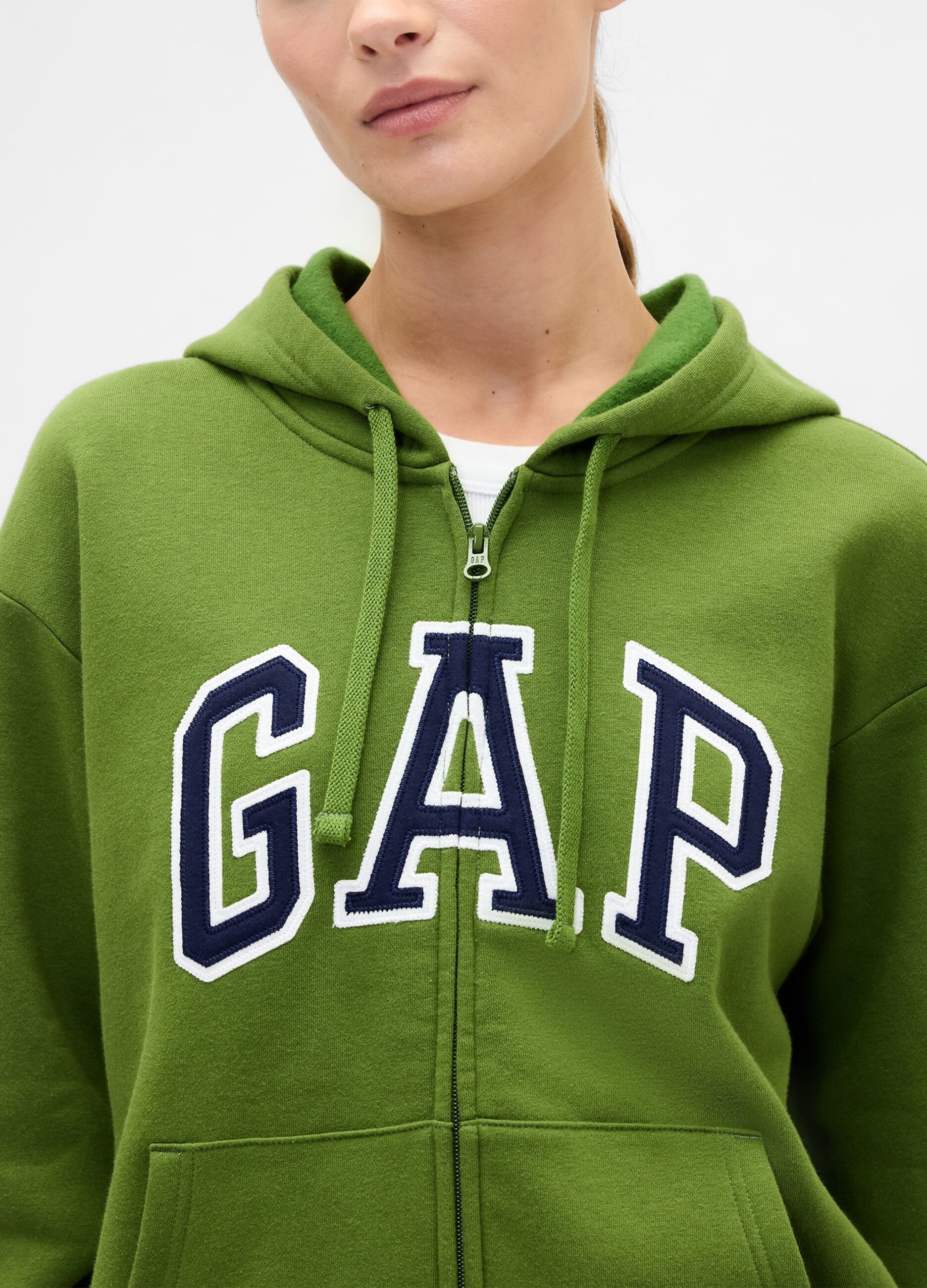 Felpa verde con zip completa