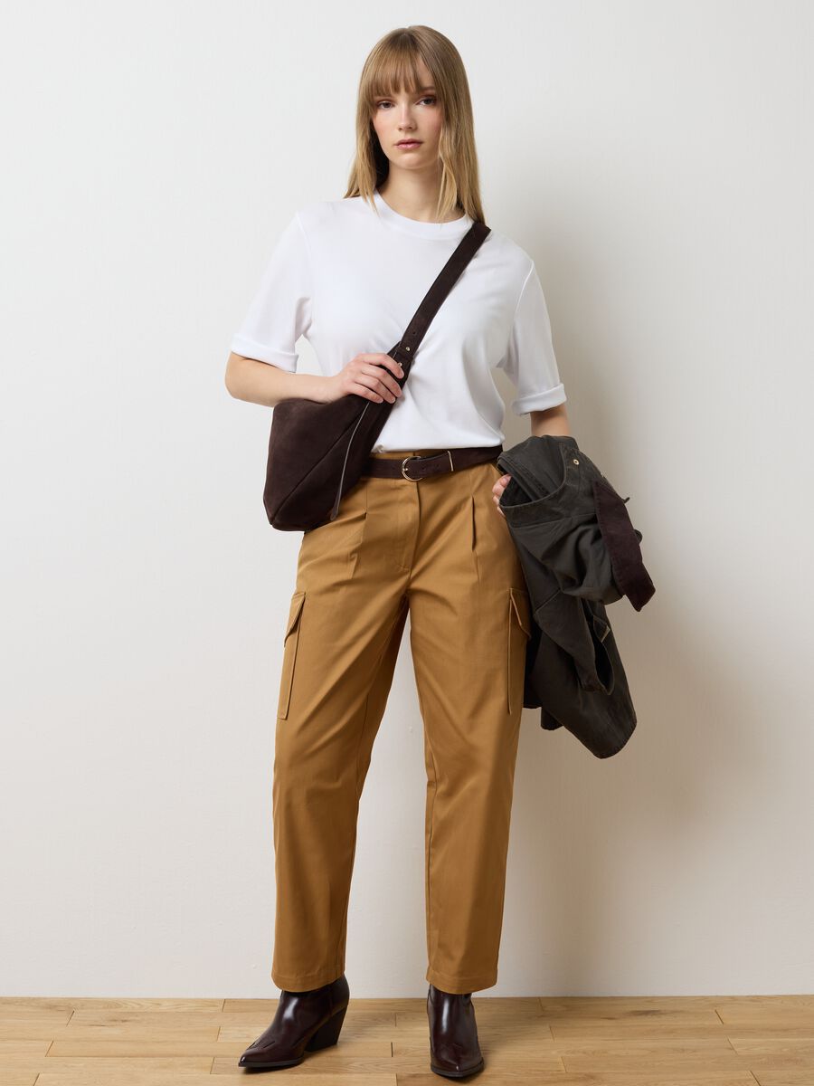 Brown Cotton Blend Regular Fit Trousers_0