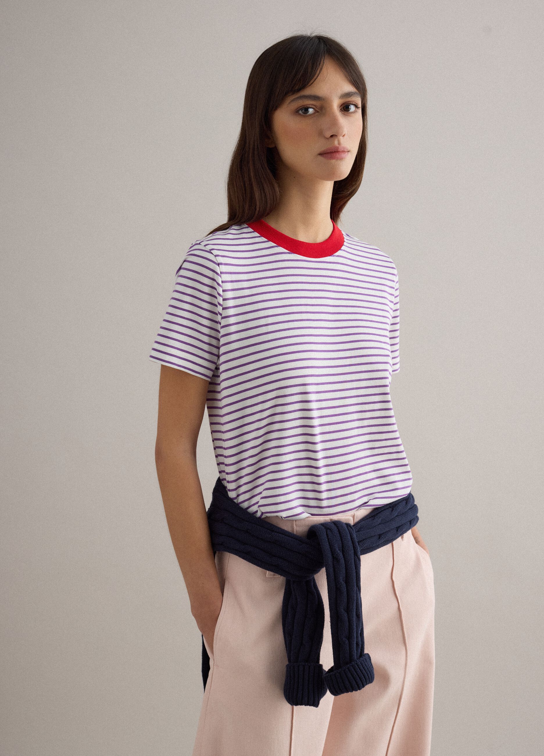 Green and white T-shirt in pure cotton regular fit