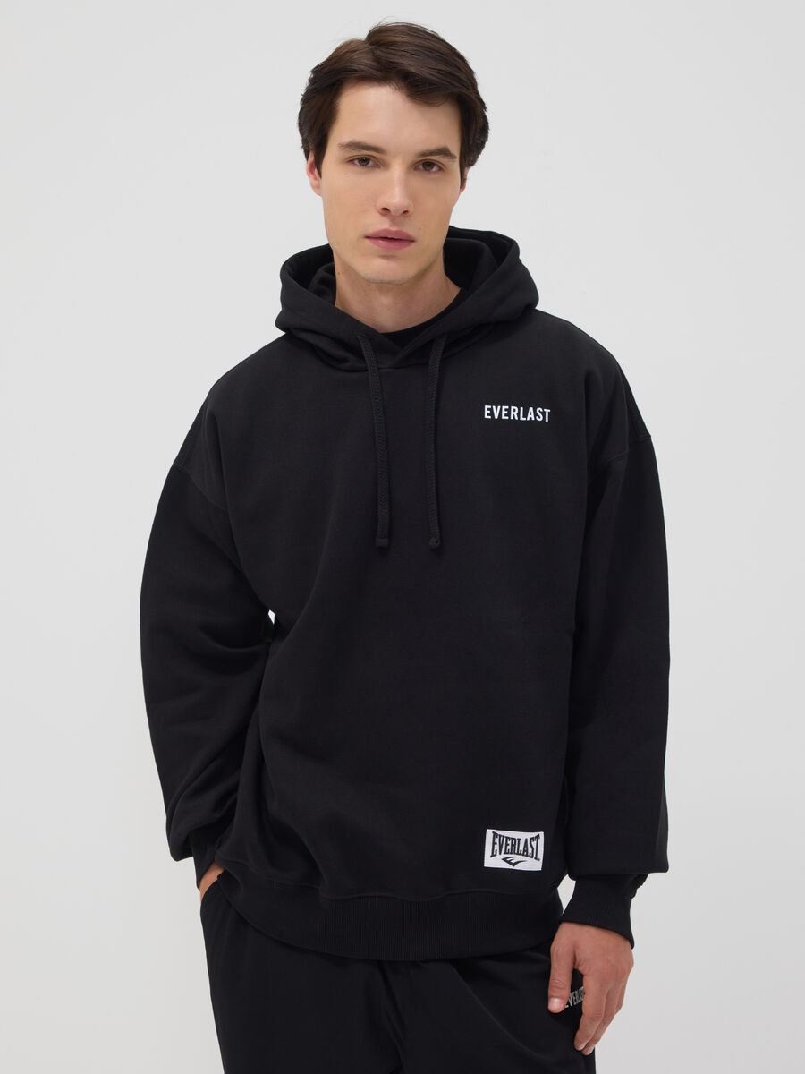 Black cotton-blend hoodie with logo_1