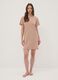 Camicia da notte beige in puro cotone organico con orli arricciati_0