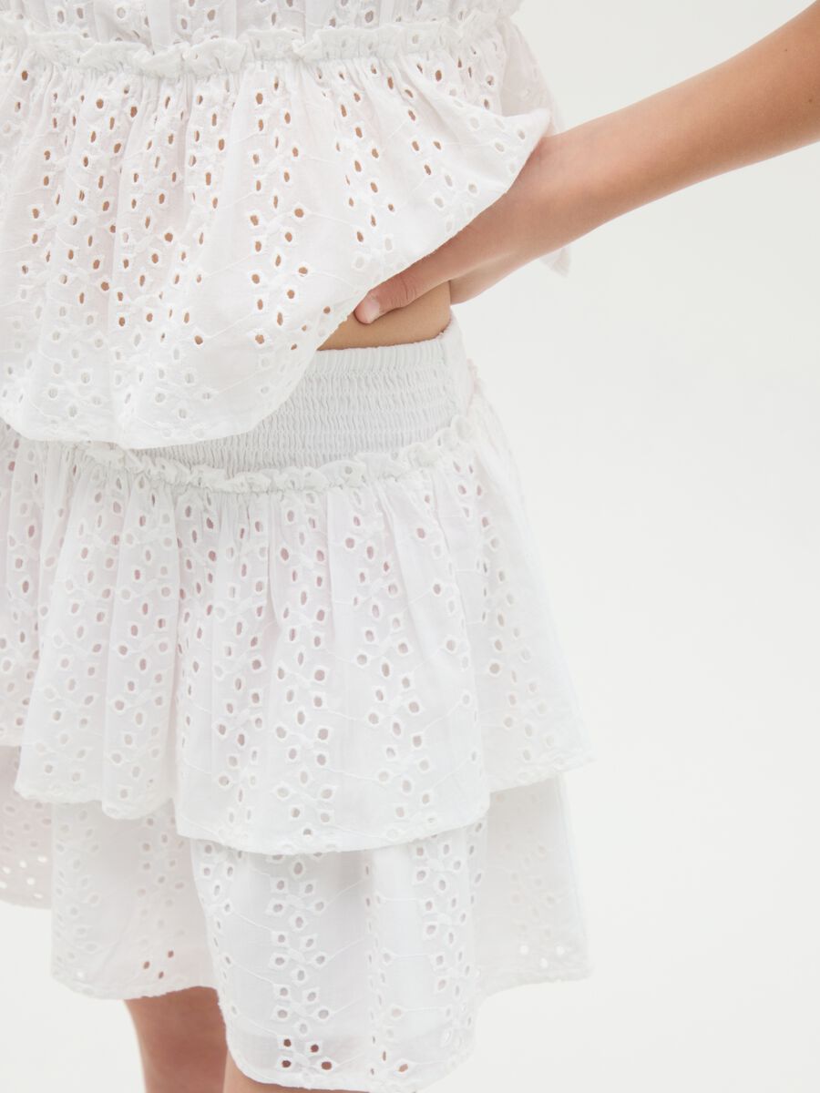 Completo top e gonna da ragazza in puro cotone bianco regular fit _1