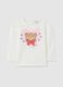 White cotton regular fit girls' t-shirt with teddy bear_0
