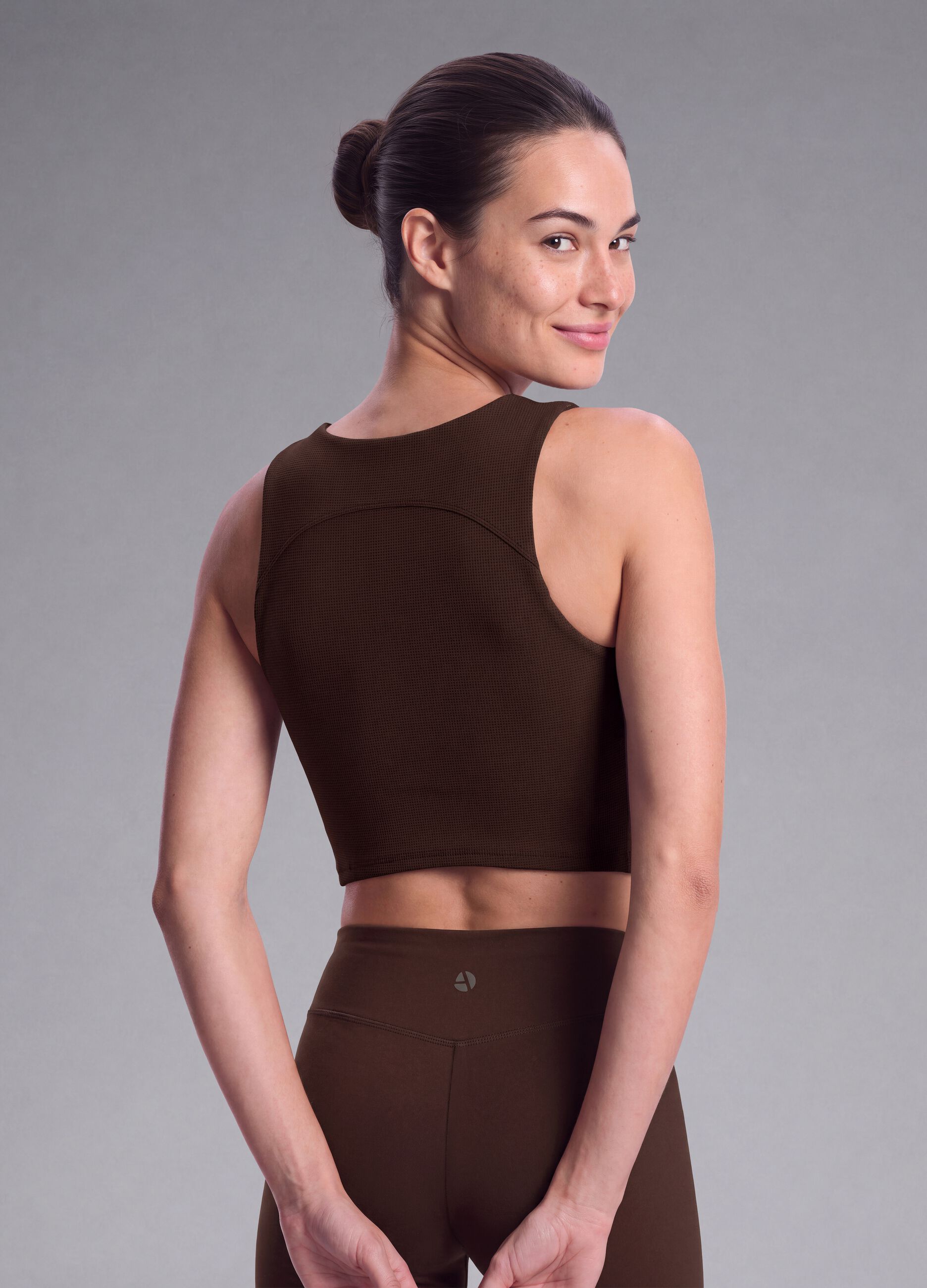 Top marrone crop in tessuto elasticizzato traspirante ALTAVIA STUDIO