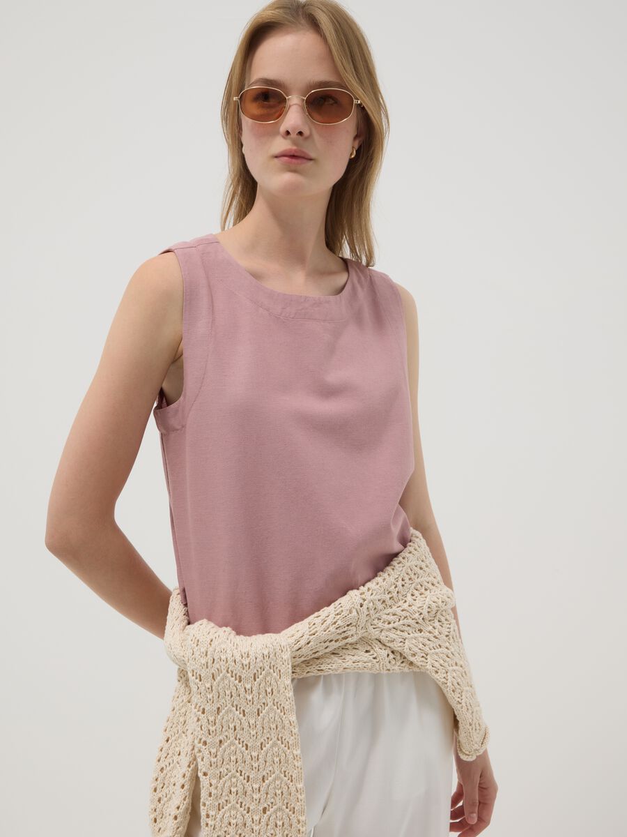 Pink top in viscose, cotton and linen blend, regular fit_0