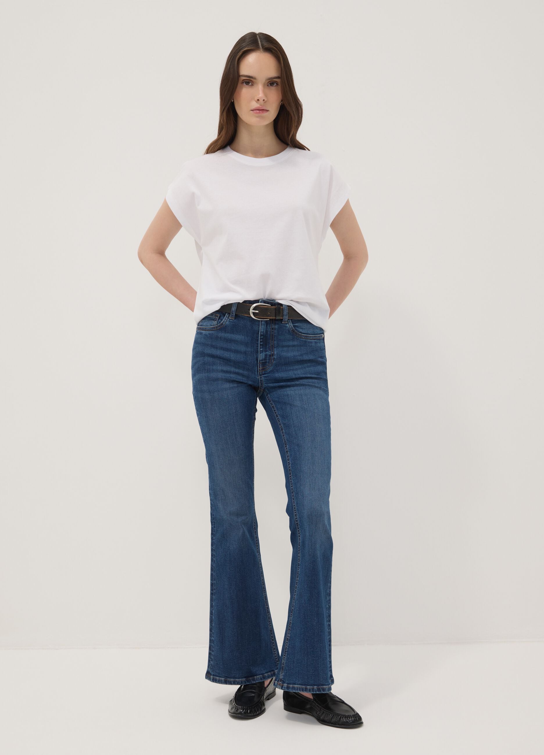 White pure cotton short-sleeve T-shirt, regular fit