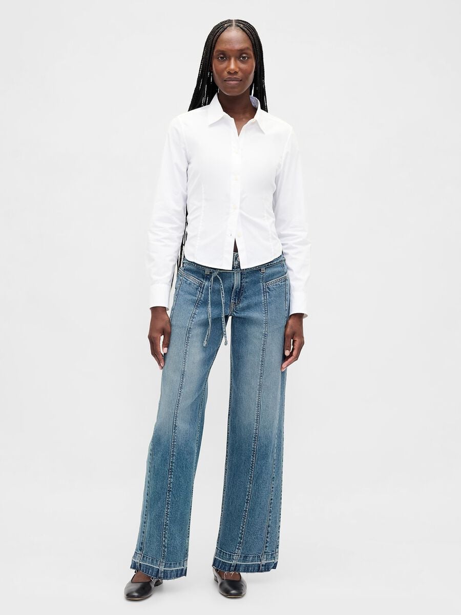 Blue Wide-Leg Denim Trousers_0