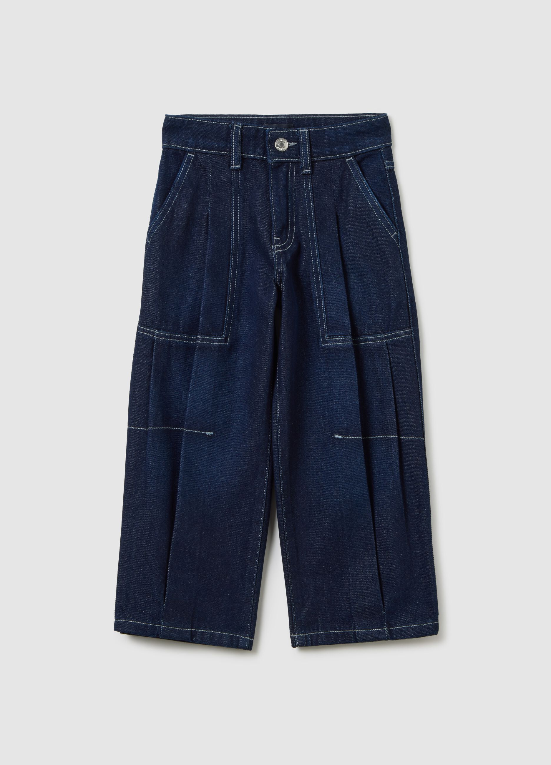 Girls' baggy blue pure cotton jeans