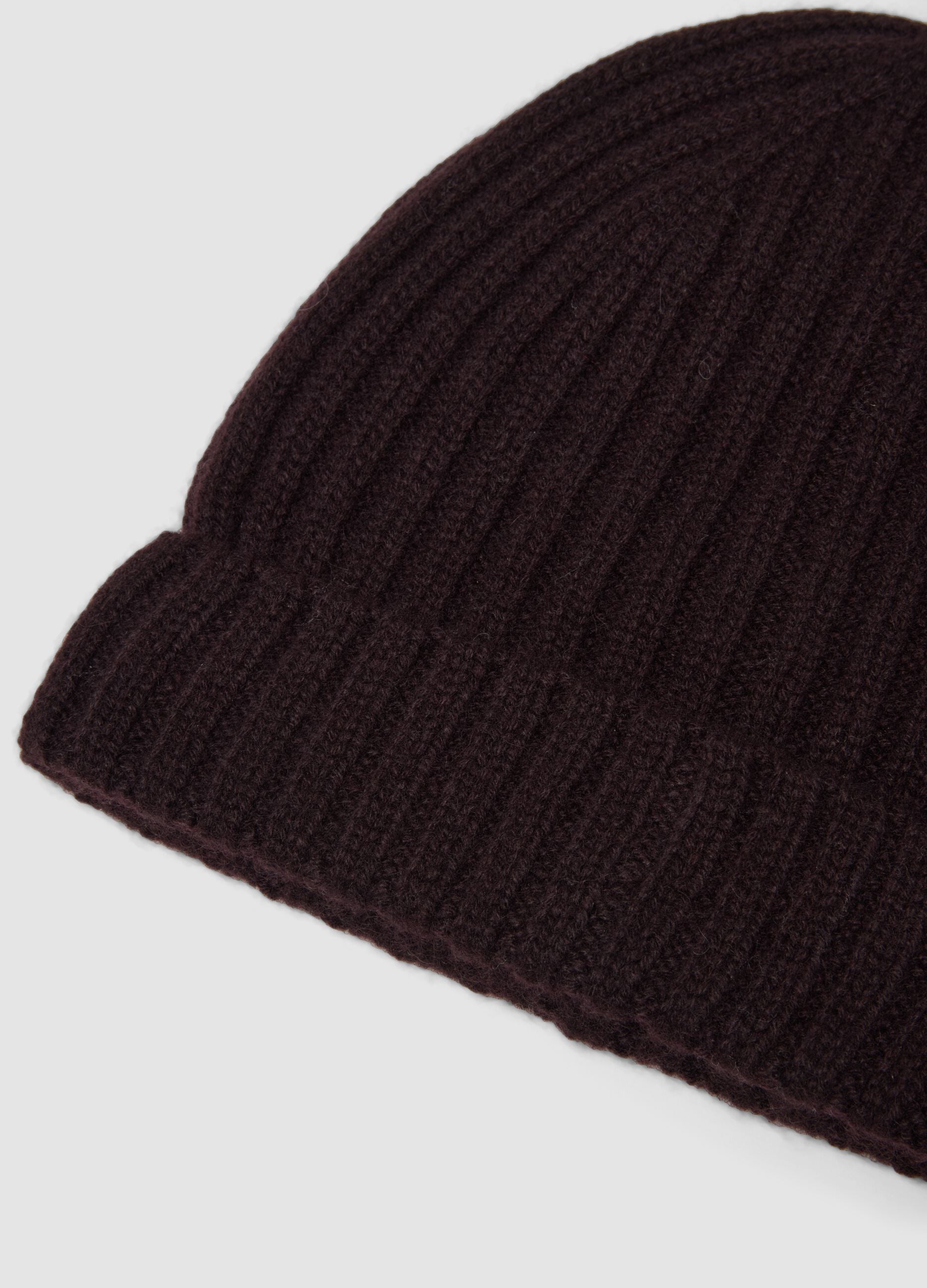 Berretto marrone in puro cashmere a coste
