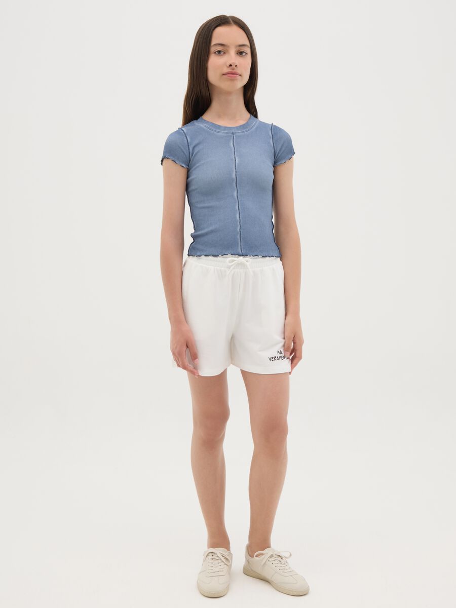 Girls' pure white cotton regular fit shorts_0