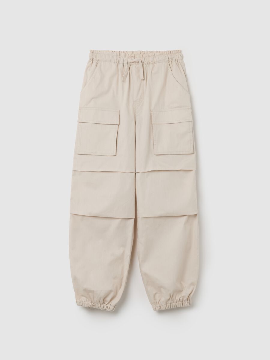 Girls’ trousers in 100% beige cotton with regular fit_0