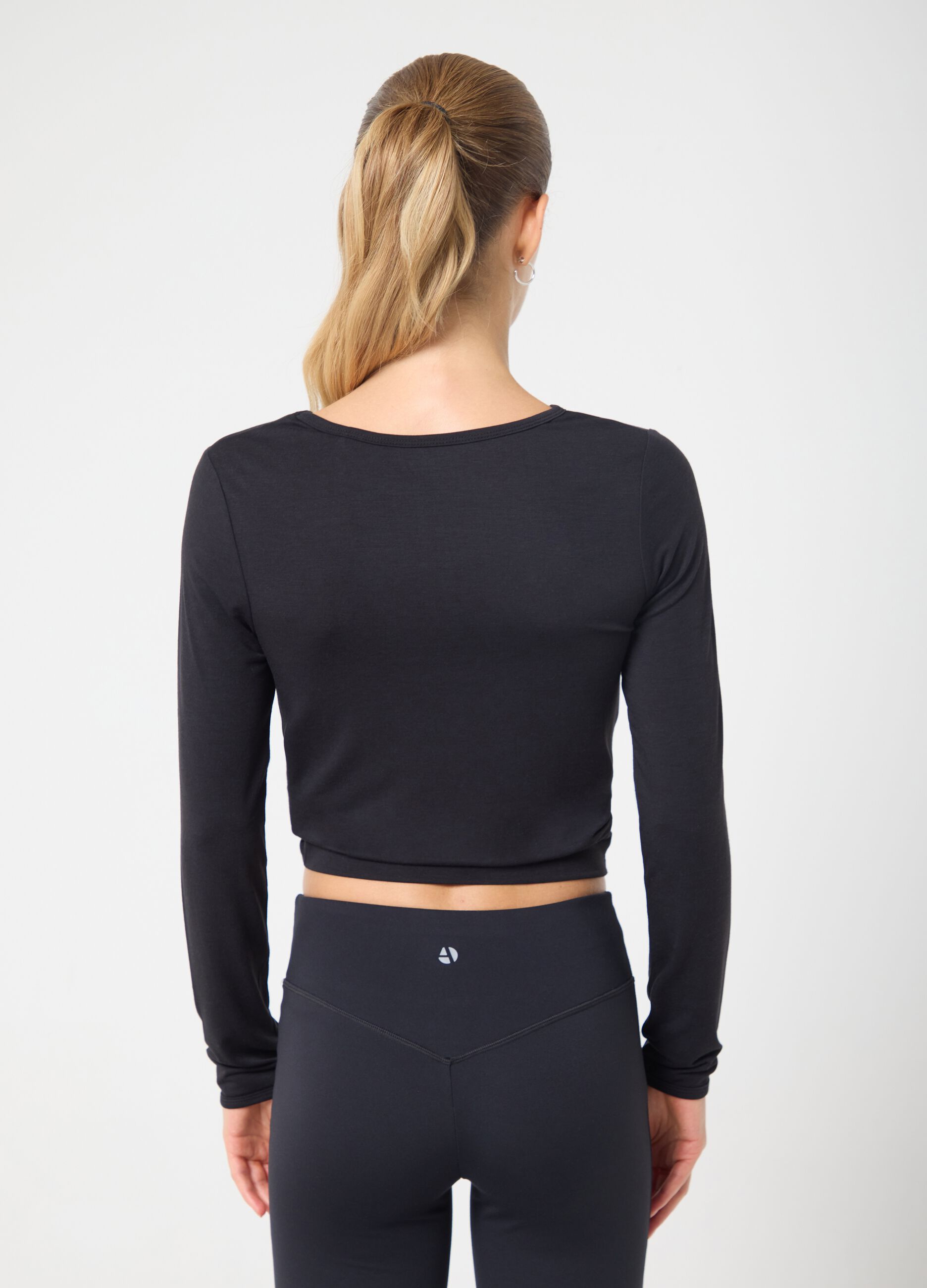 Technical fabric cropped T-shirt with crossover ALTAVIA STUDIO