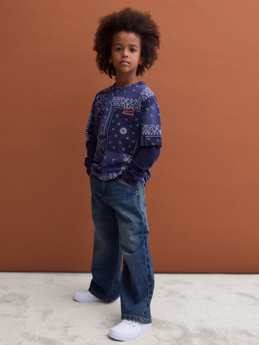 Blue pure cotton crew-neck T-shirt_1