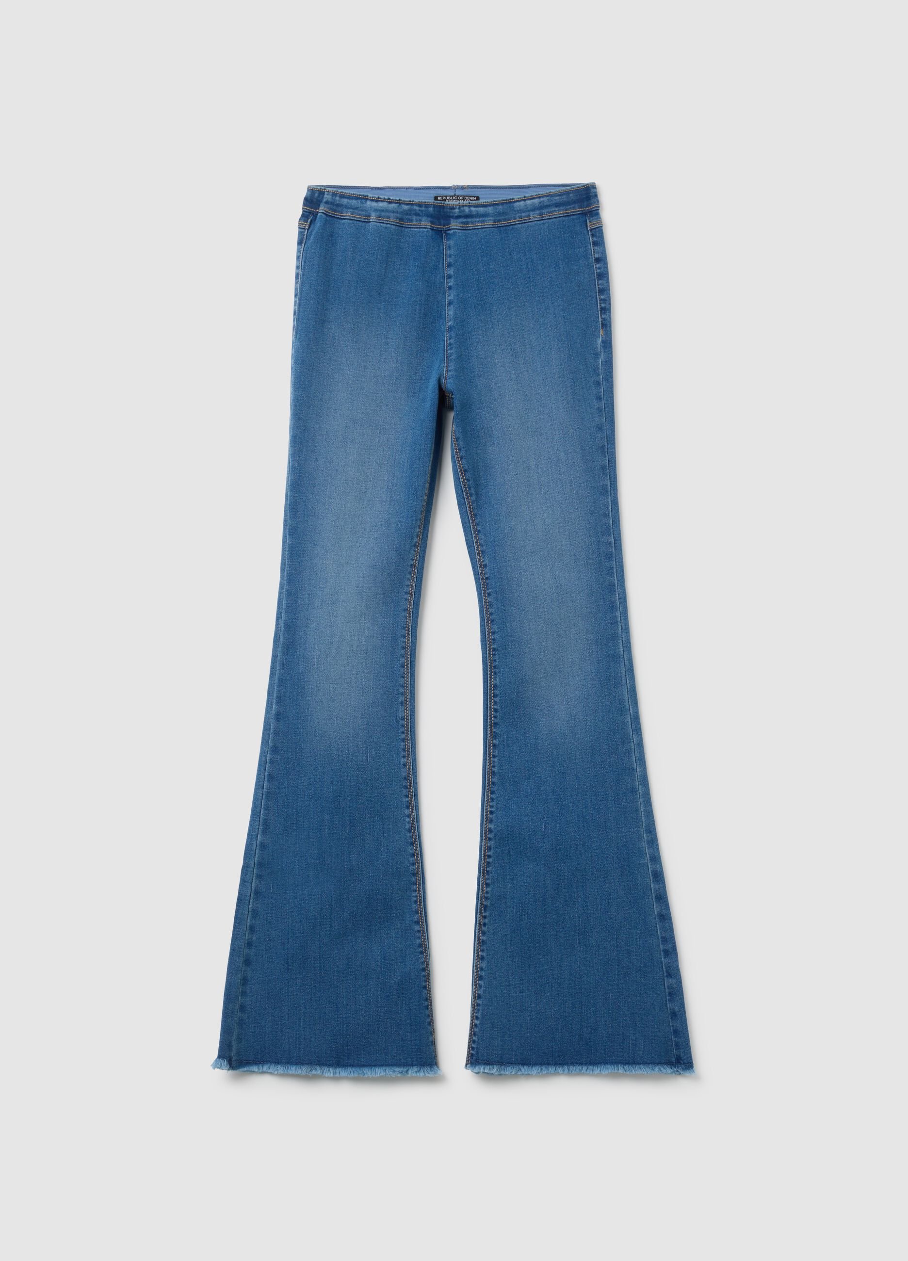 Girls' Blue Flare Cotton Blend Jeggings