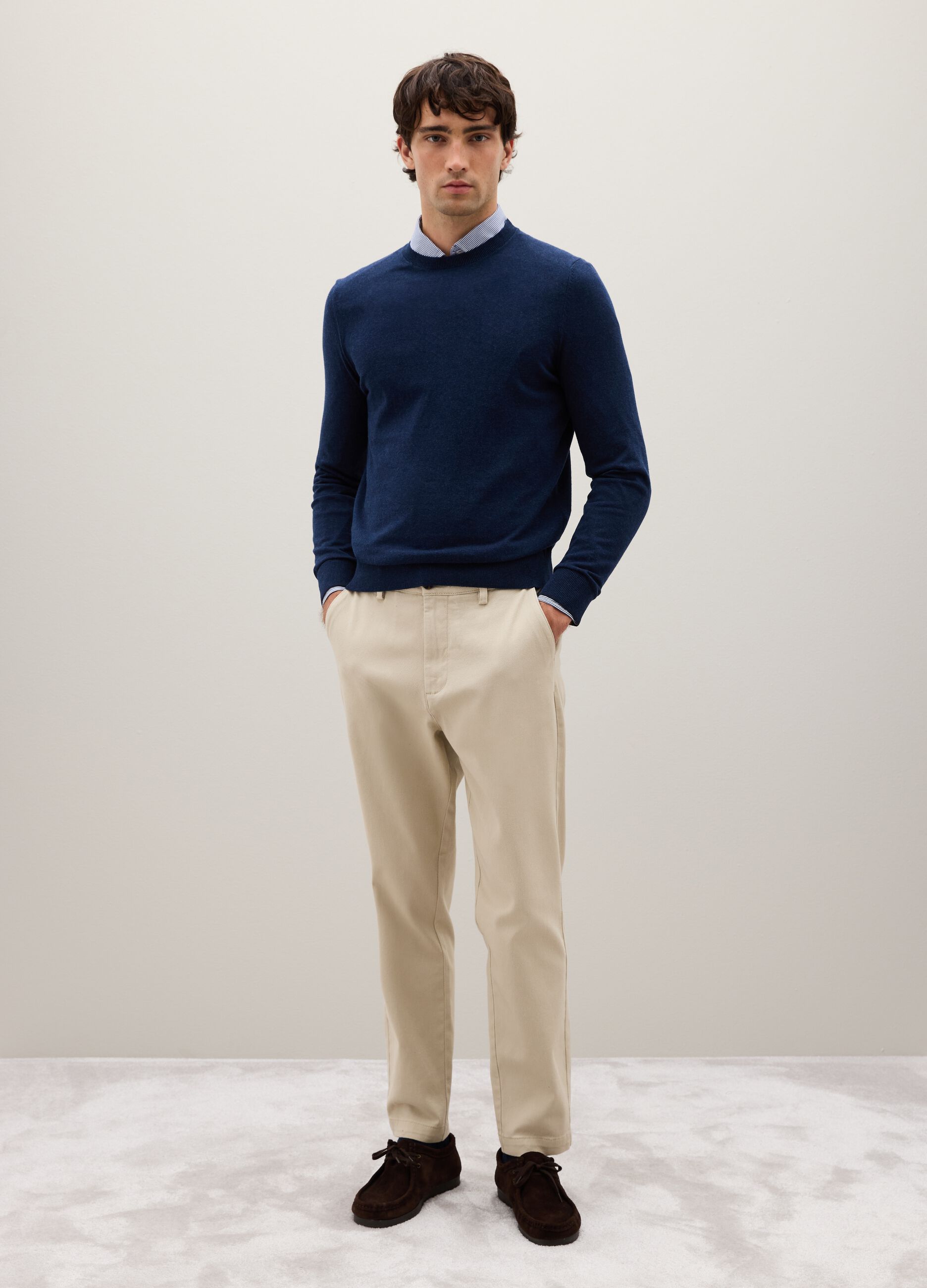 Blue jumper in cotton and polyamide blend