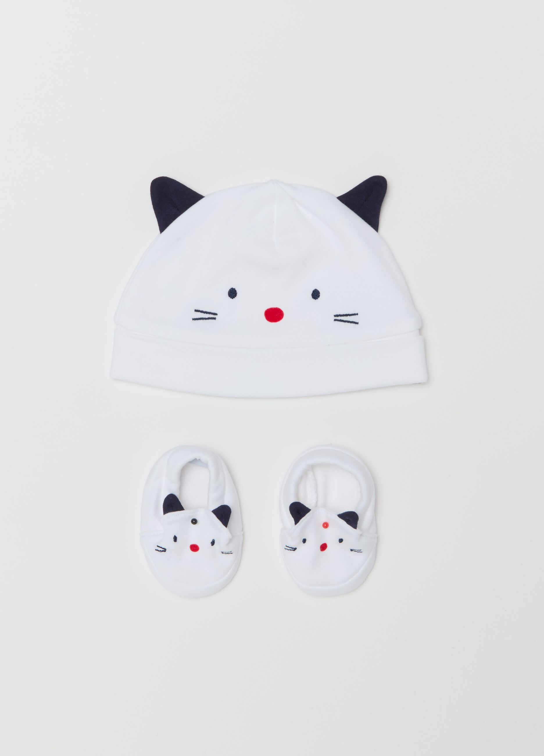 Set berretto e scarpine con ricamo gattino Bianco ottico FAGOTTINO da Neonata OVS