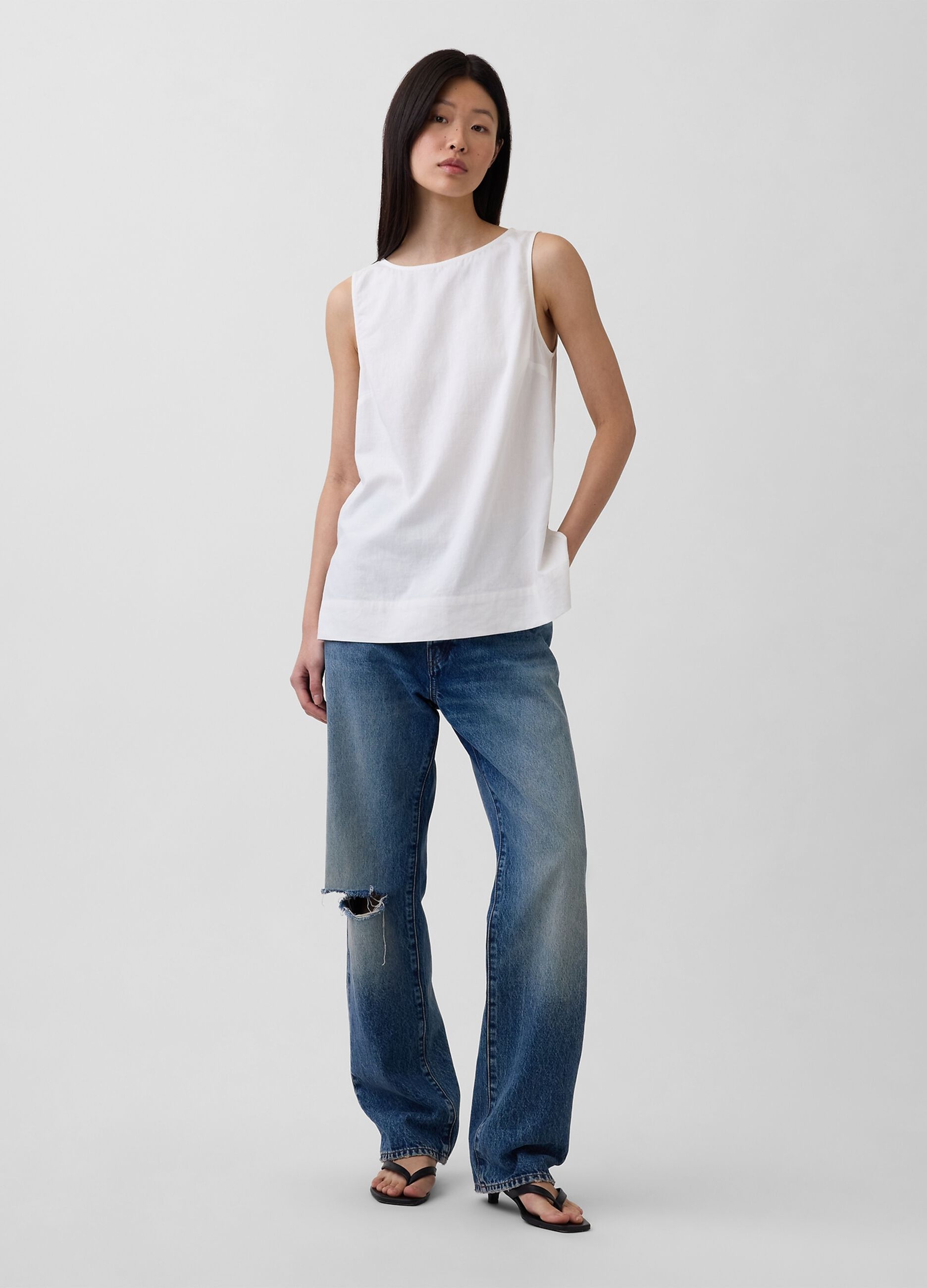 Sleeveless linen-blend top