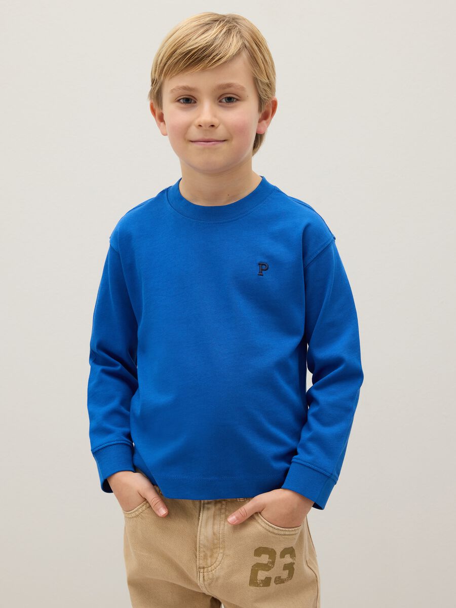 T-shirt da bambino in puro cotone blu regular fit_0