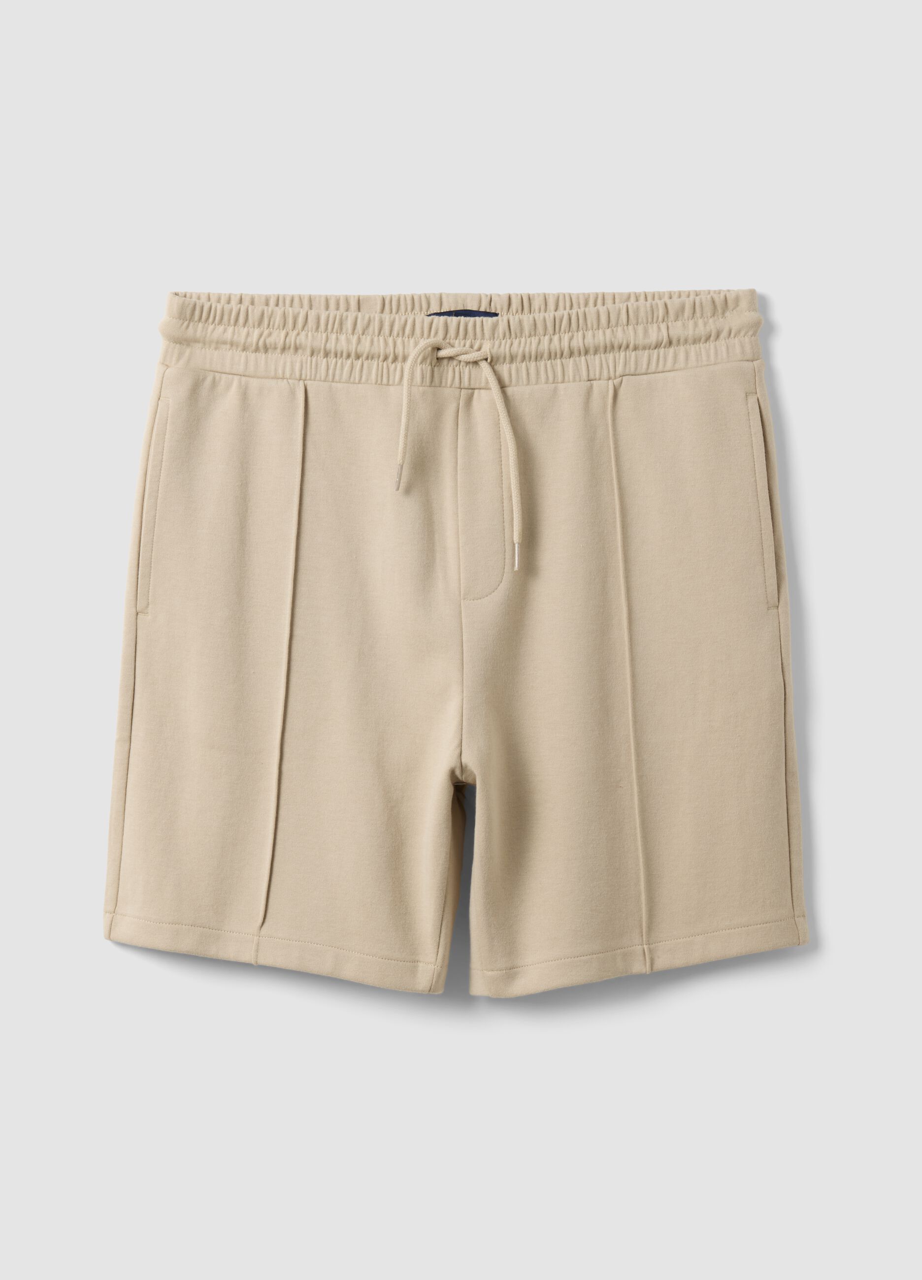 Beige cotton-blend regular-fit shorts with drawstring