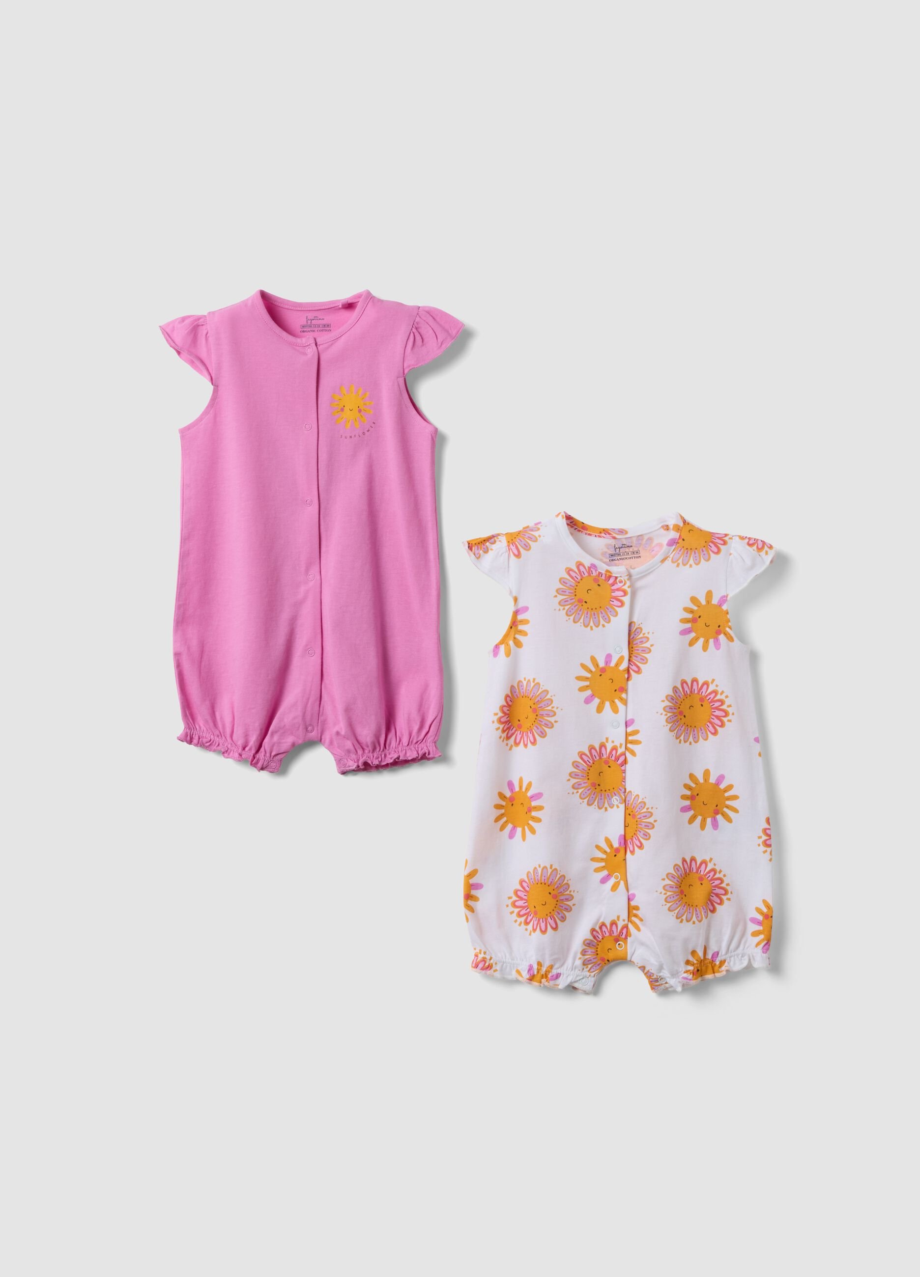 2-pack pink baby rompers in pure cotton