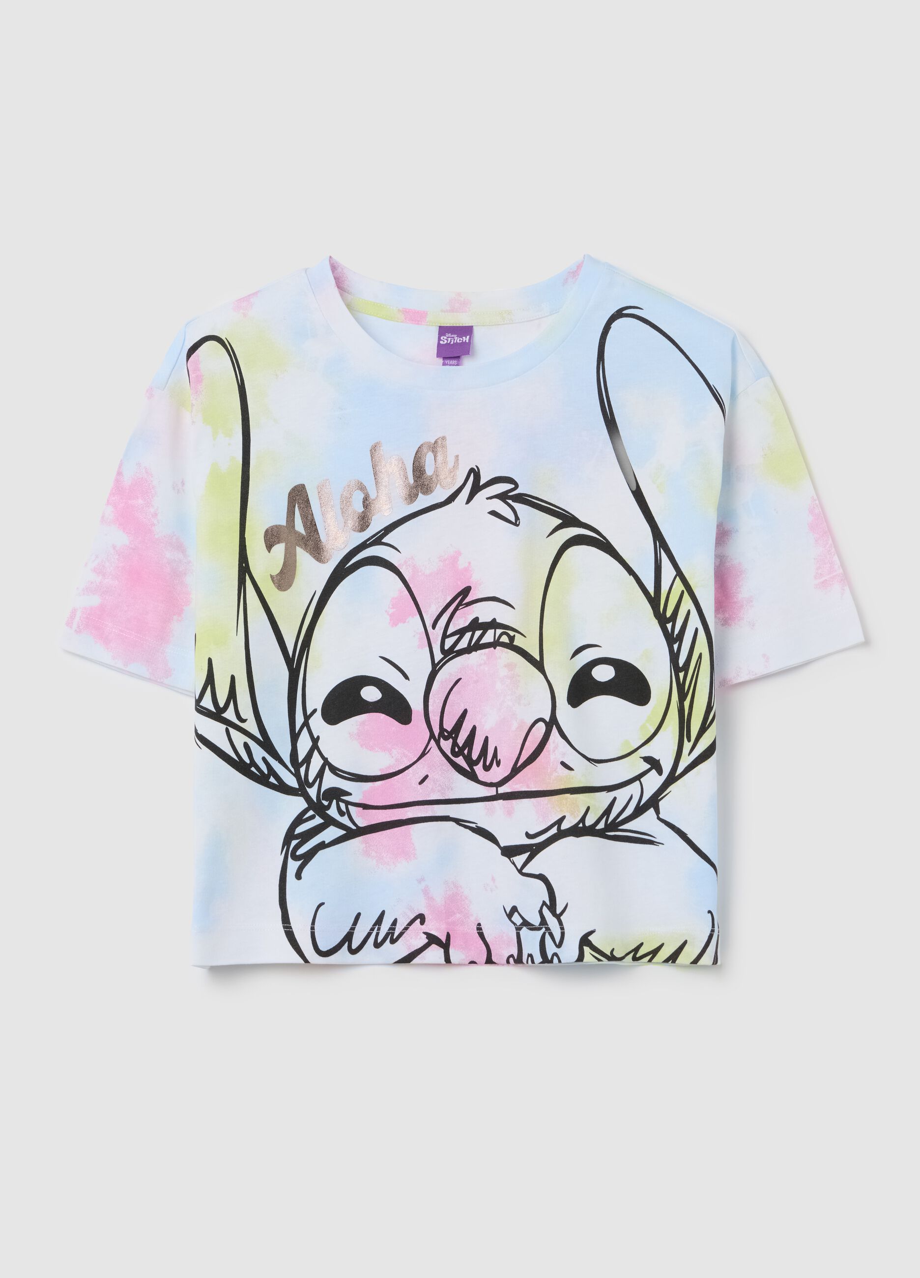 Girls' multicolour pure cotton regular fit T-shirt with Stitch print